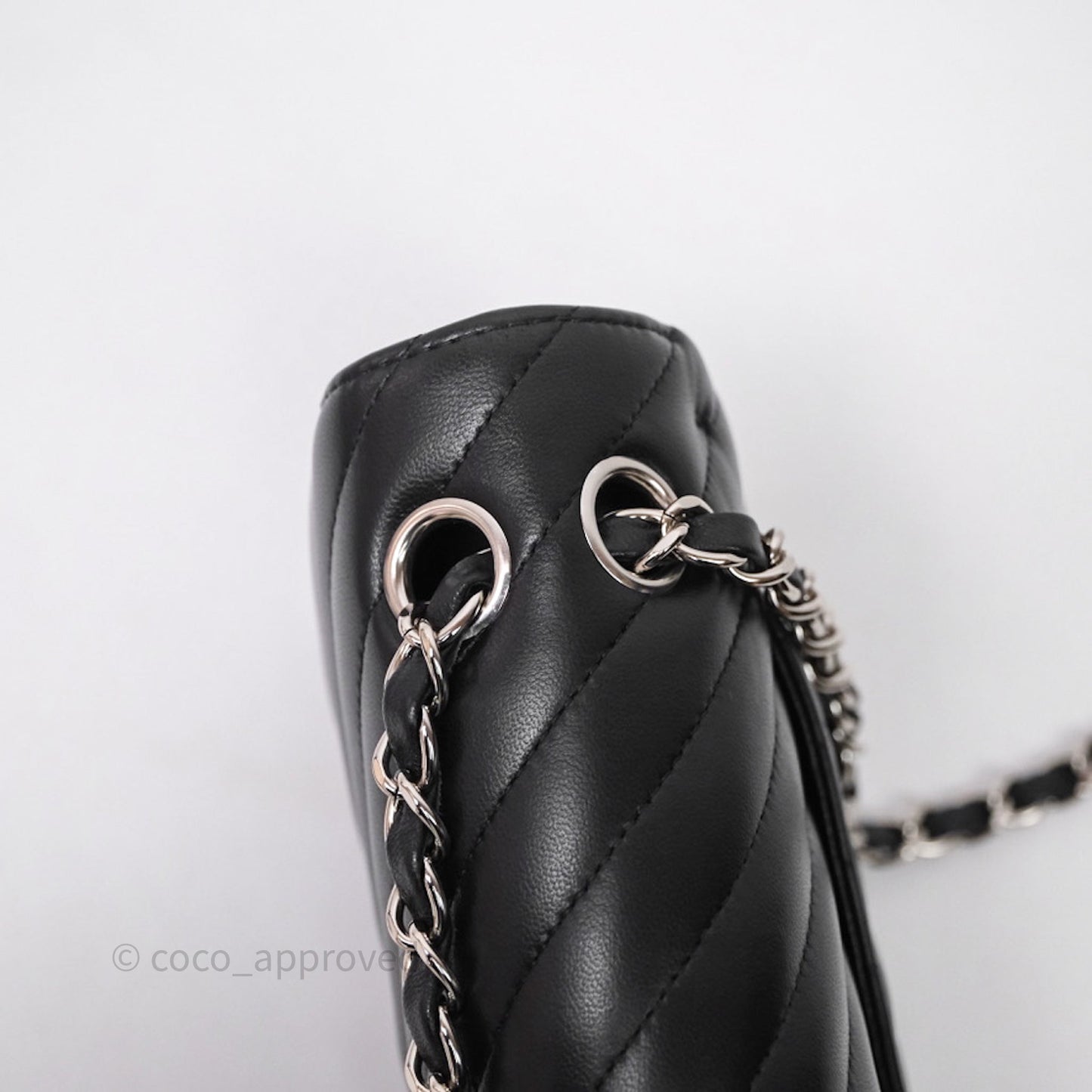 Chanel Small Classic Chevron Flap Black Lambskin Silver Hardware