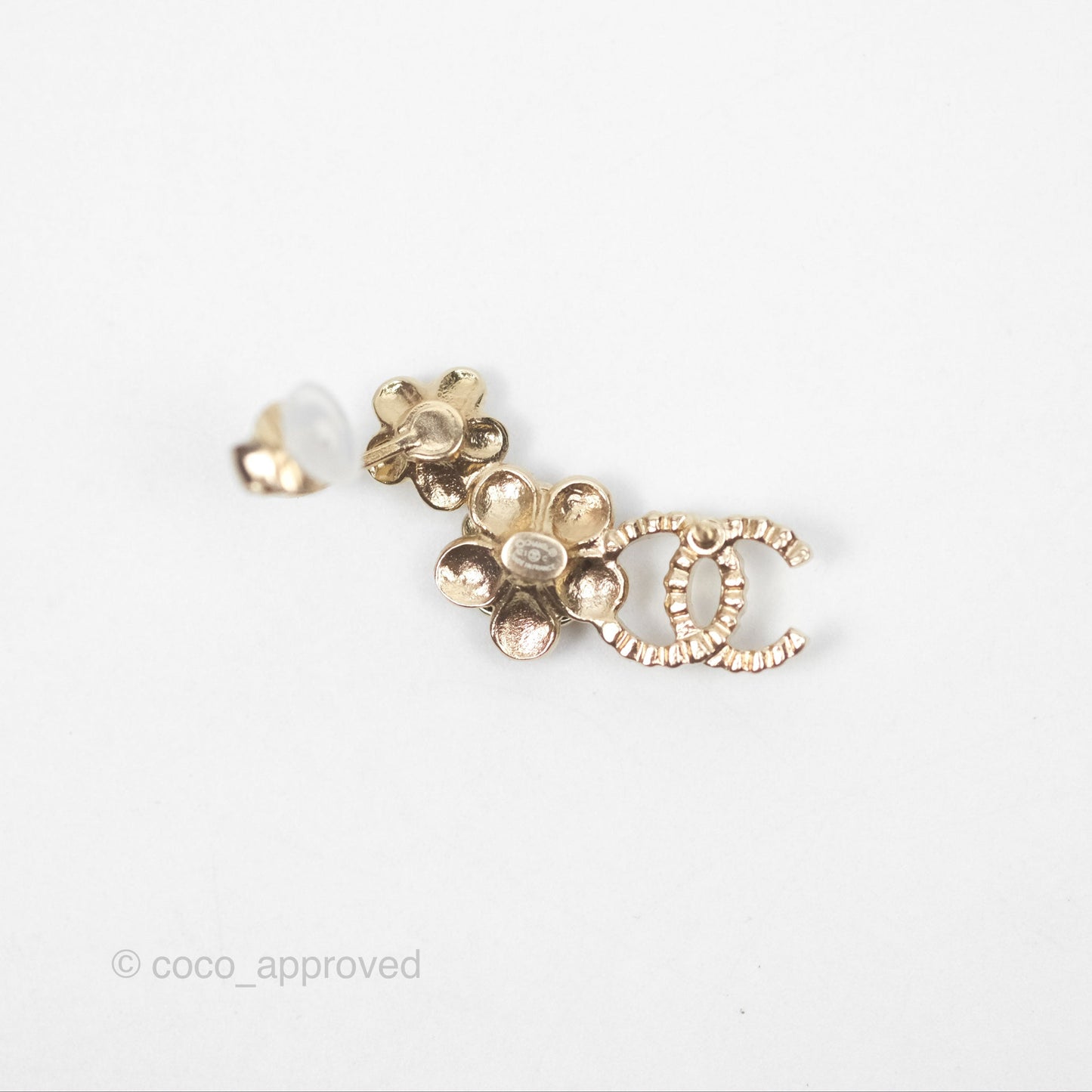 Chanel Crystal CC Black White Flower Earrings Ear Clip Gold Tone 21C