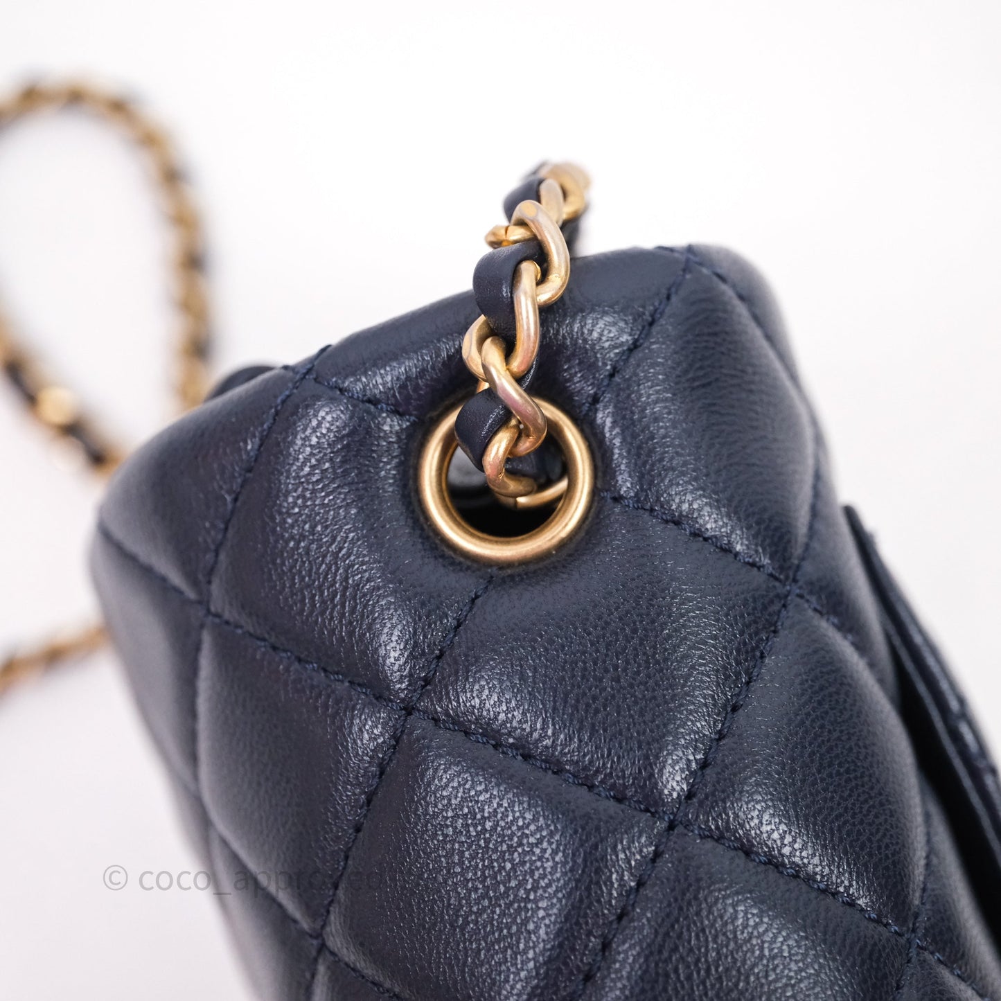 Chanel Mini Rectangular Pearl Crush Navy Lambskin Aged Gold Hardware