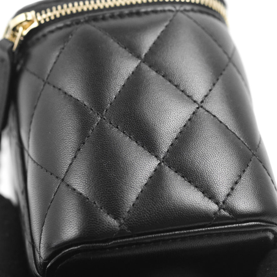 Chanel Vanity Rectangular Top Handle Black Lambskin Gold Hardware