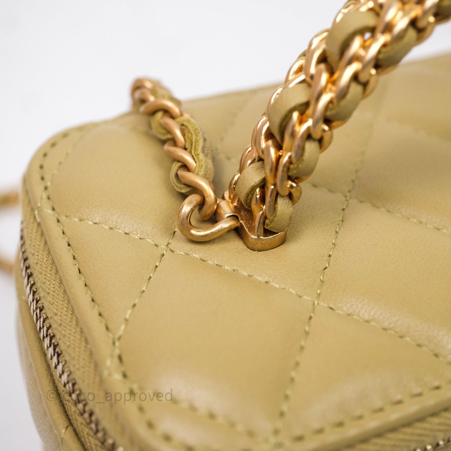 Chanel Top Handle Vanity with Chain Olive Green Lambskin Aged Gold Hardware
