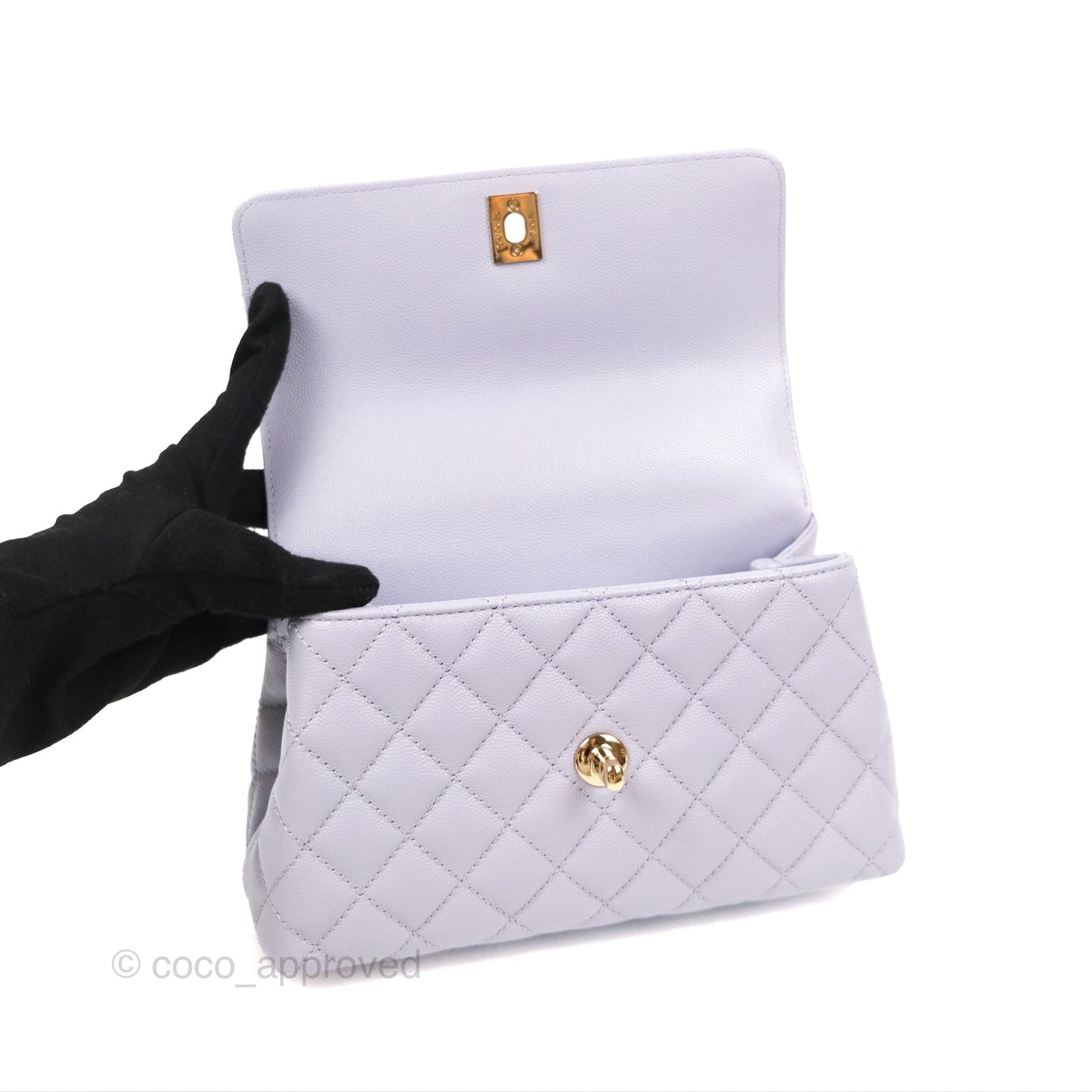 Chanel Small Coco Handle Quilted Lilac Caviar Gold Hardware