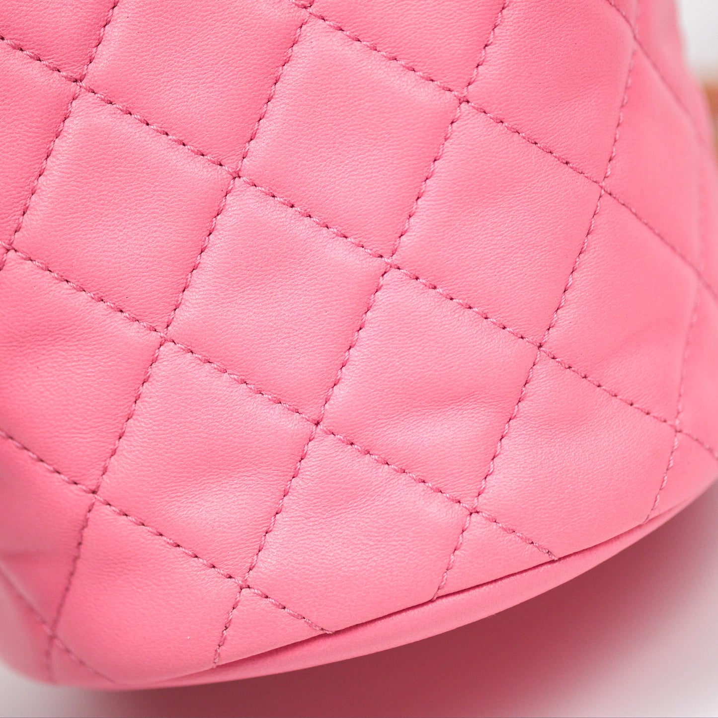 Chanel Pearl Crush Drawstring Bucket Bag Pink Lambskin Aged Gold Hardware