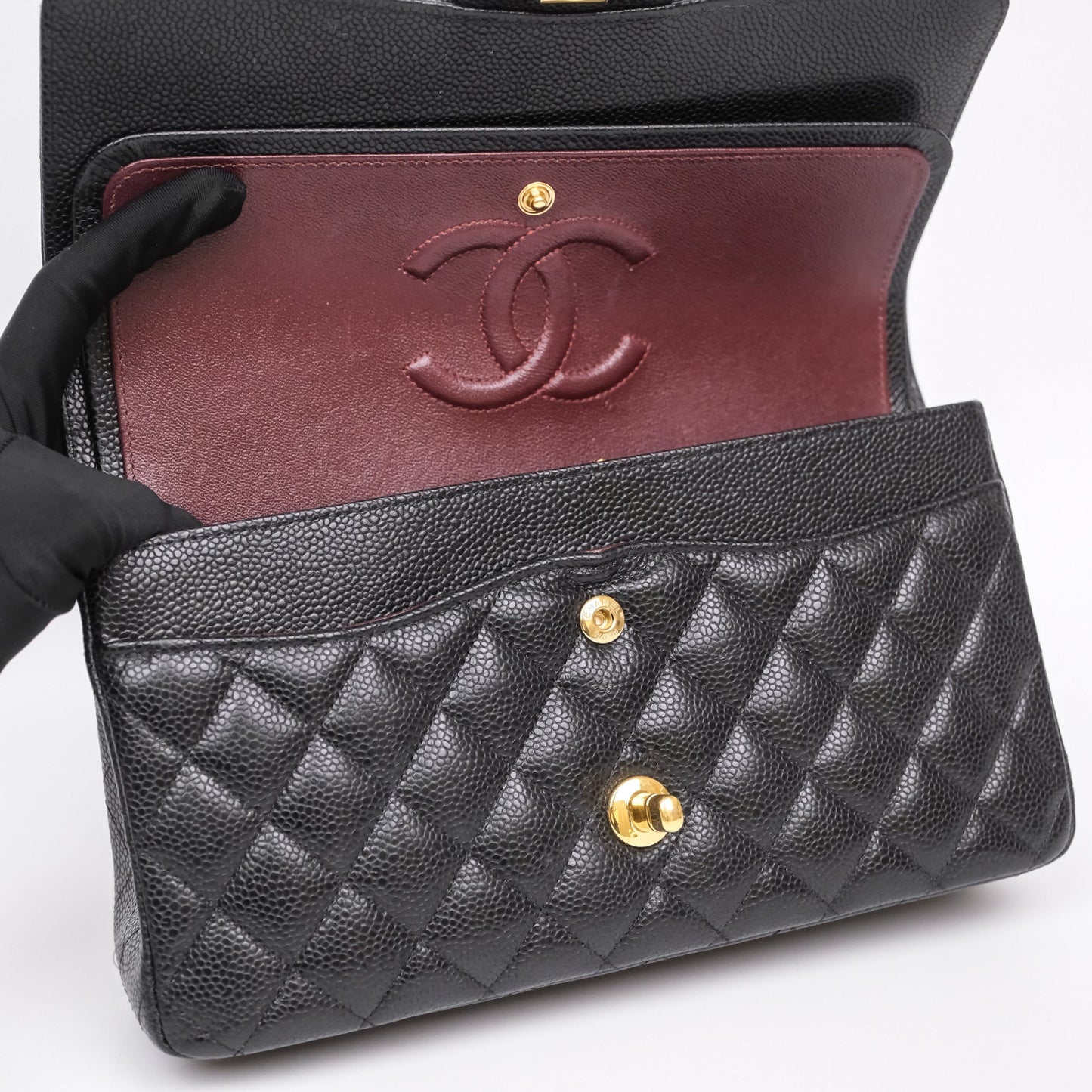 Chanel Classic M/L Medium Flap Quilted Black Caviar Gold Hardware
