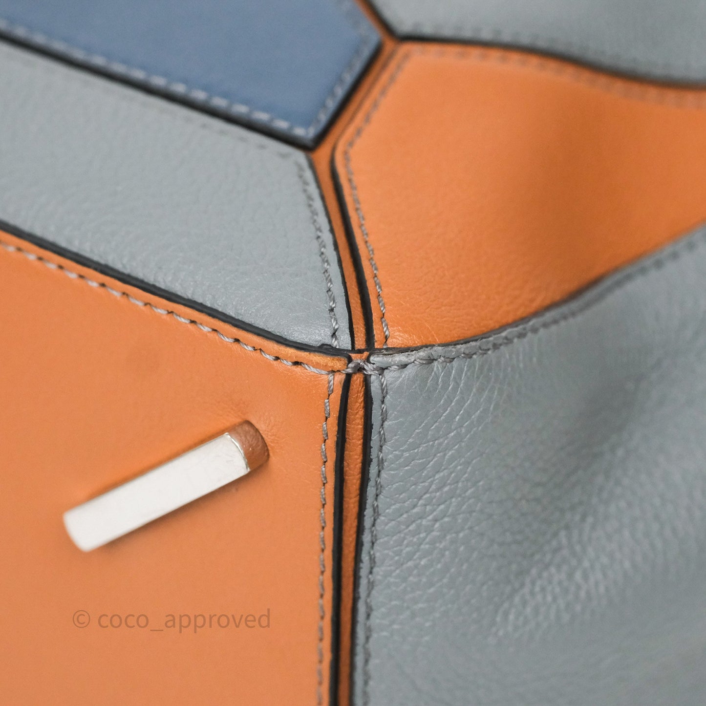 Loewe Medium Puzzle Bag Stone Blue Indigo Tan Calfskin Silver Hardware