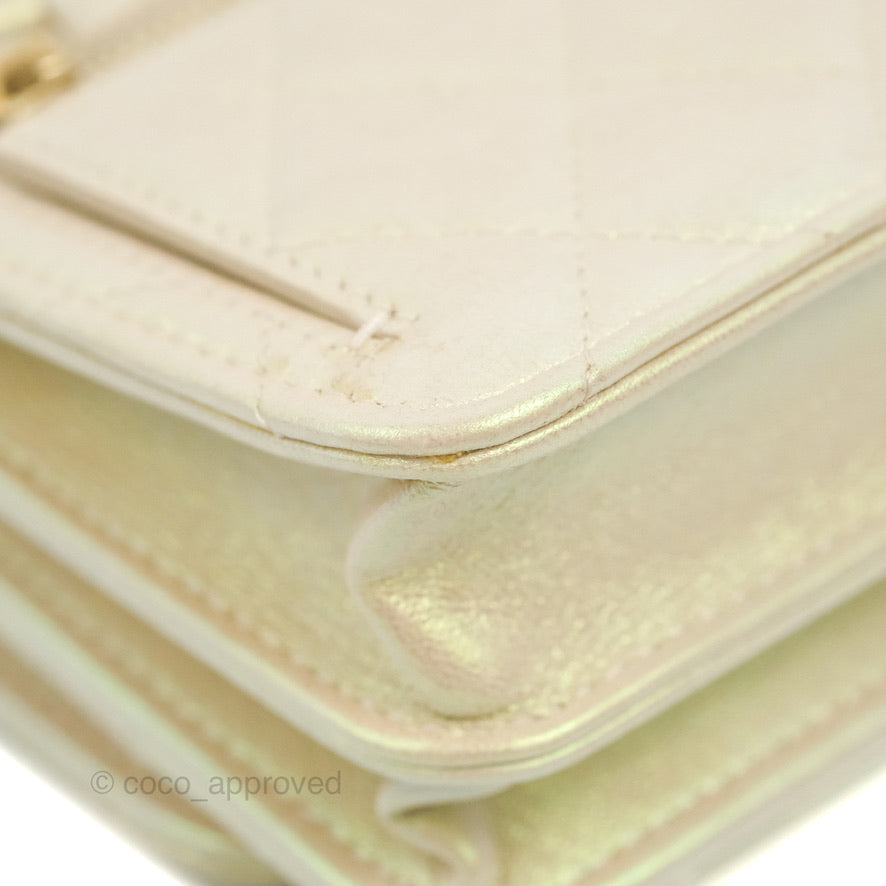 Chanel Quilted Mini Wallet on Chain WOC Iridescent Ivory Gold Hardware 20B