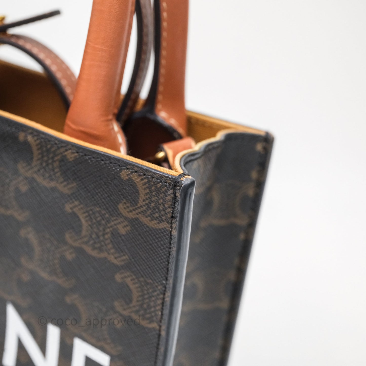 Celine Mini Vertical Cabas Bag Triomphe Canvas Tan Calfskin