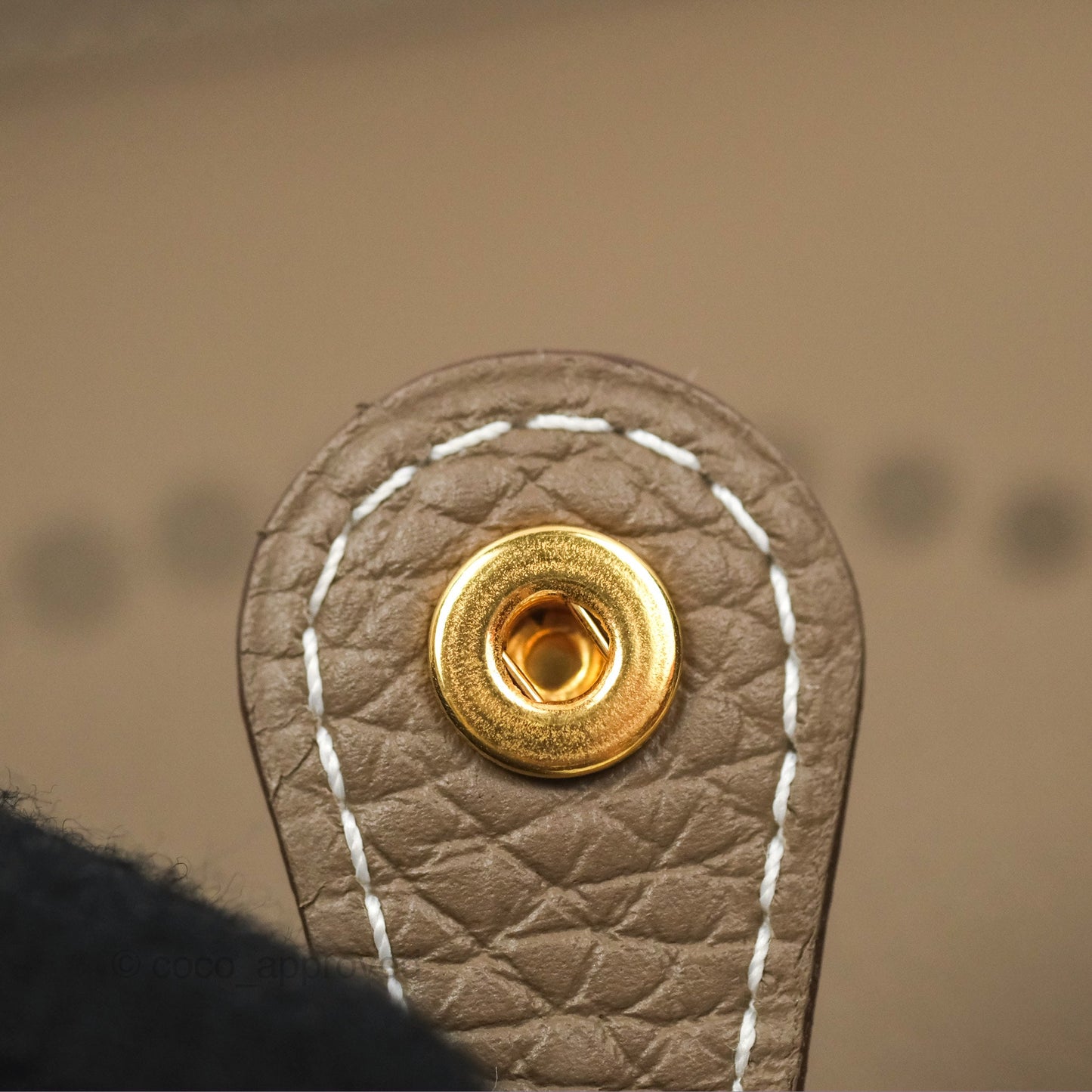 Hermès Mini Evelyne Etoupe Clemence Gold Hardware with Bleu Indigo Strap