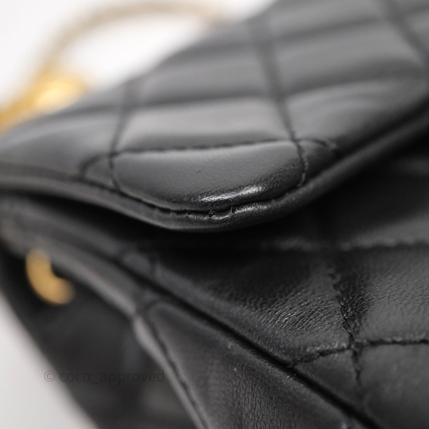 Chanel Pearl Crush Mini Square Quilted Black Lambskin Aged Gold Hardware