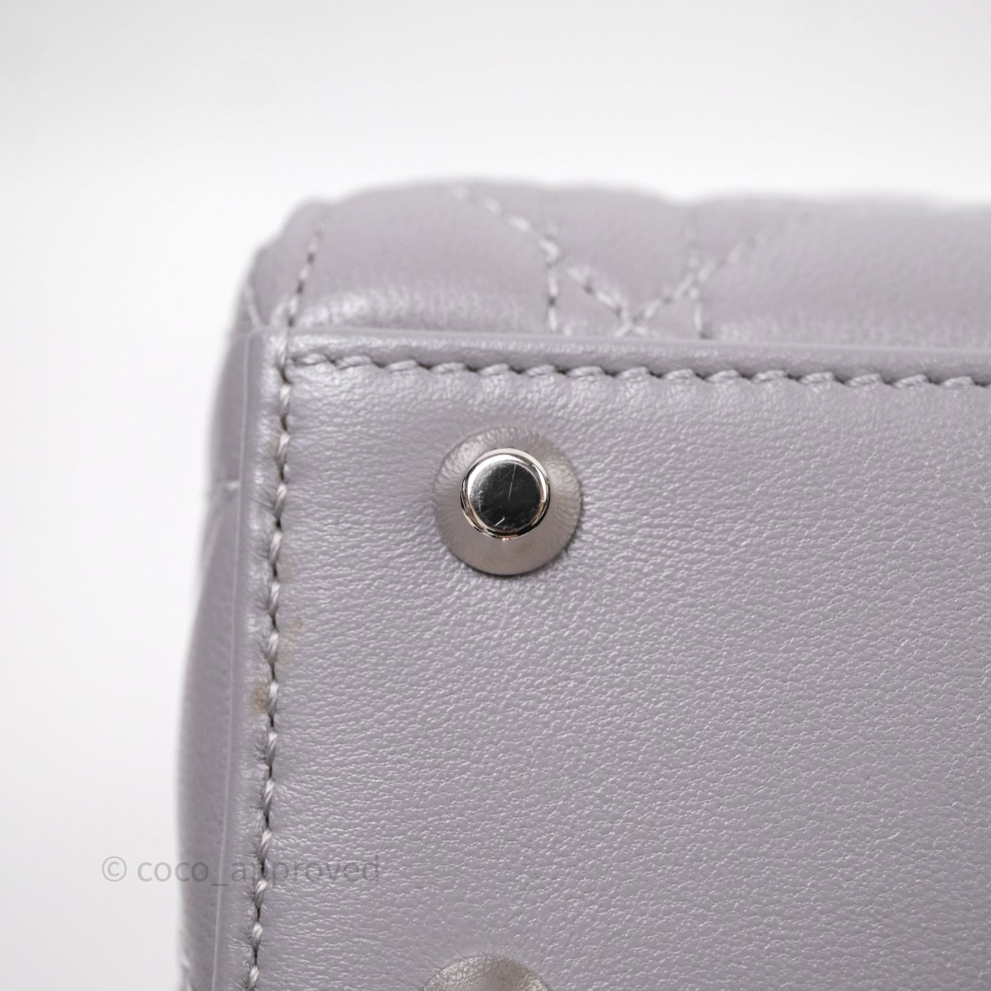 Christian Dior Mini Lady Dior Lambskin Cannage Grey Silver Hardware