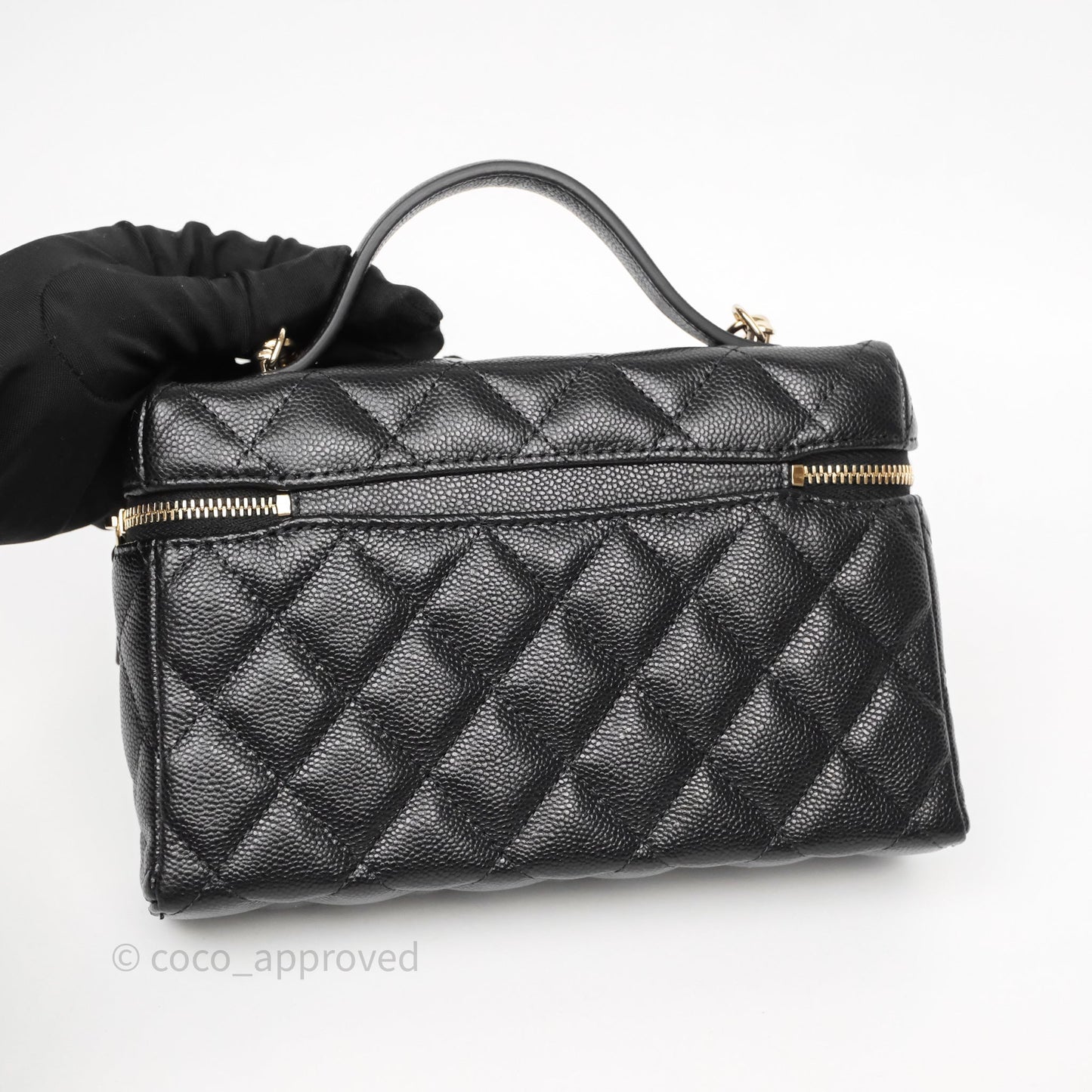 Chanel Top Handle Long Vanity with Chain Black Caviar Gold Hardware