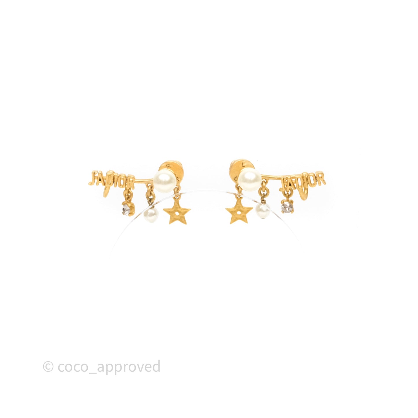 Christian Dior J'Adior Crystal Pearl Drop Earrings Aged Gold Tone