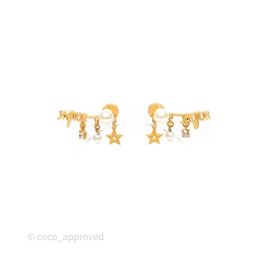 Christian Dior J'Adior Crystal Pearl Drop Earrings Aged Gold Tone