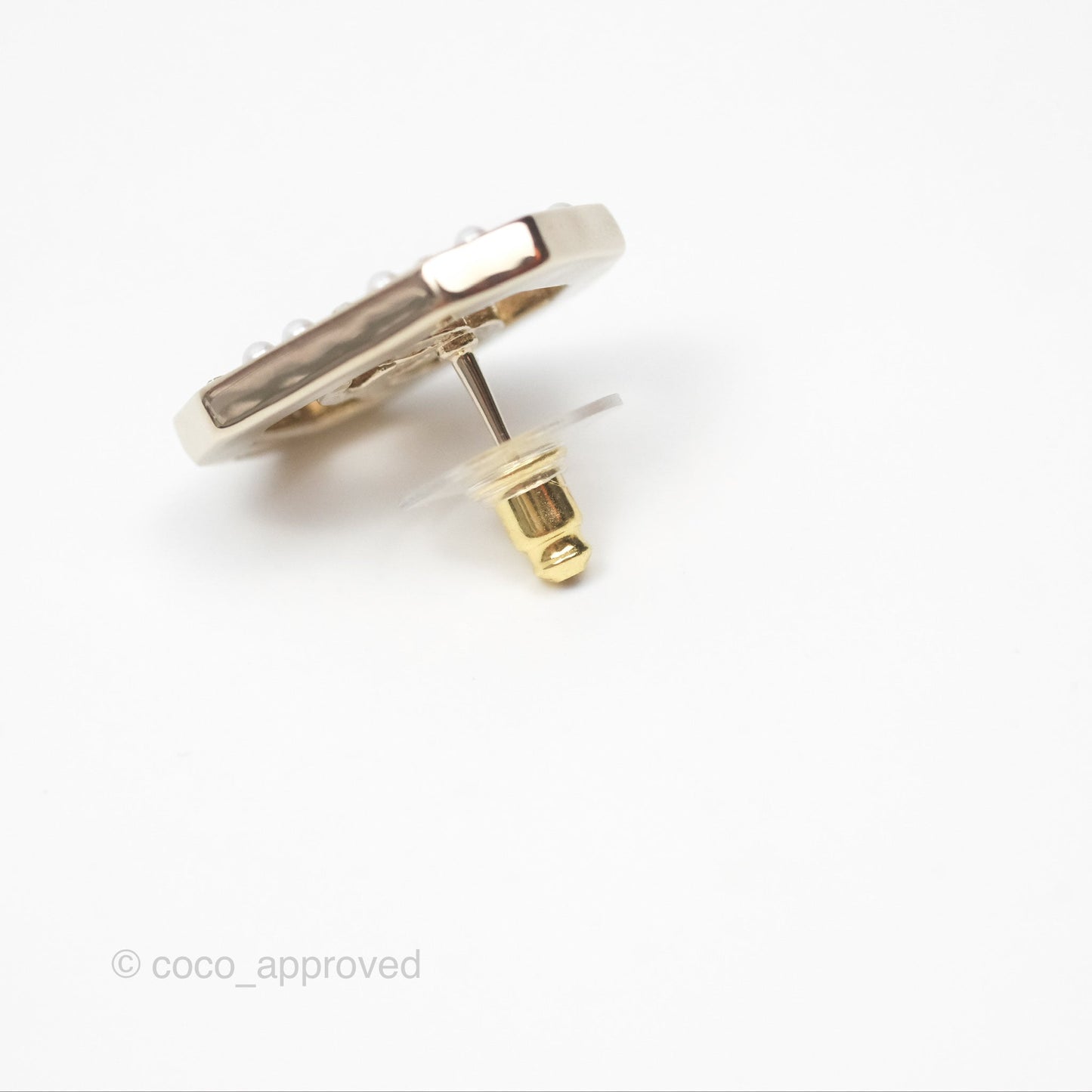 Chanel Crystal Pearl CC Square Earrings Gold Tone 23B