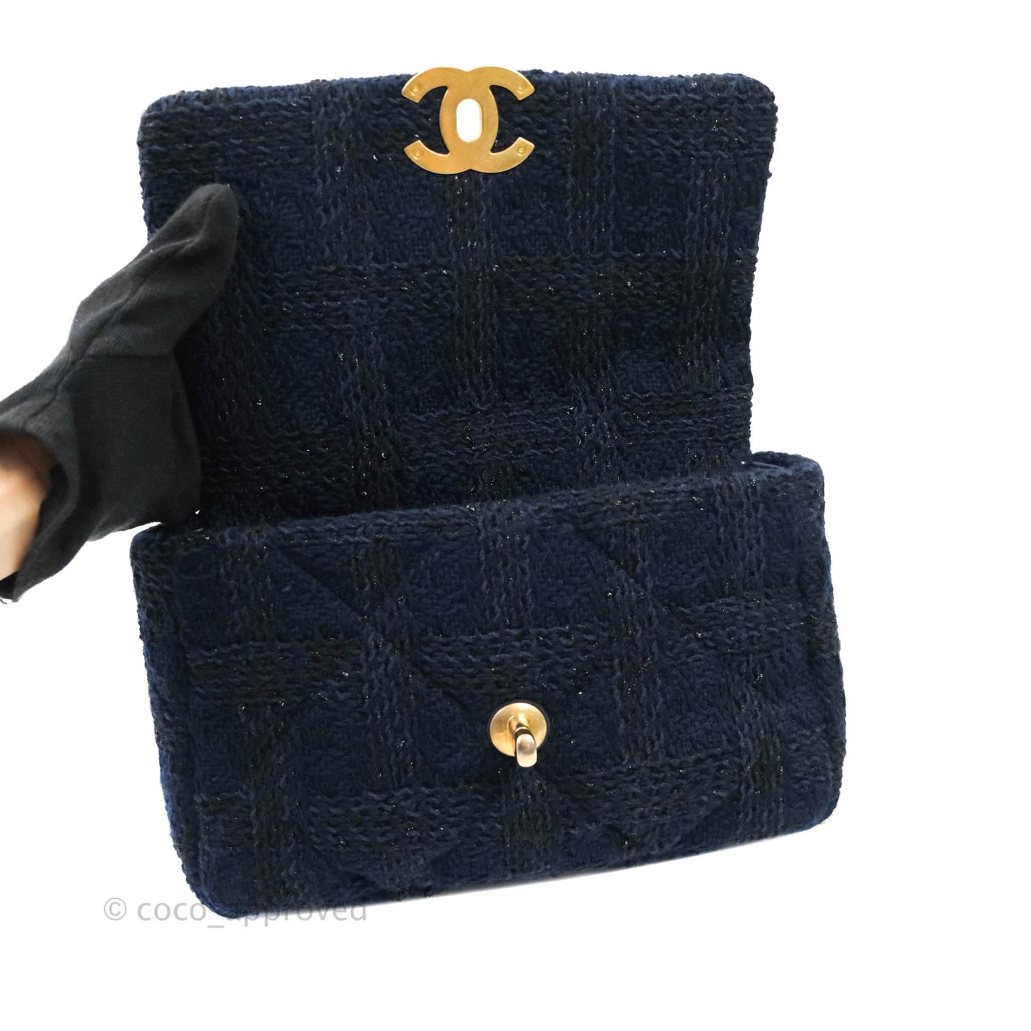 Chanel 19 Small Tweed Navy Mixed Hardware