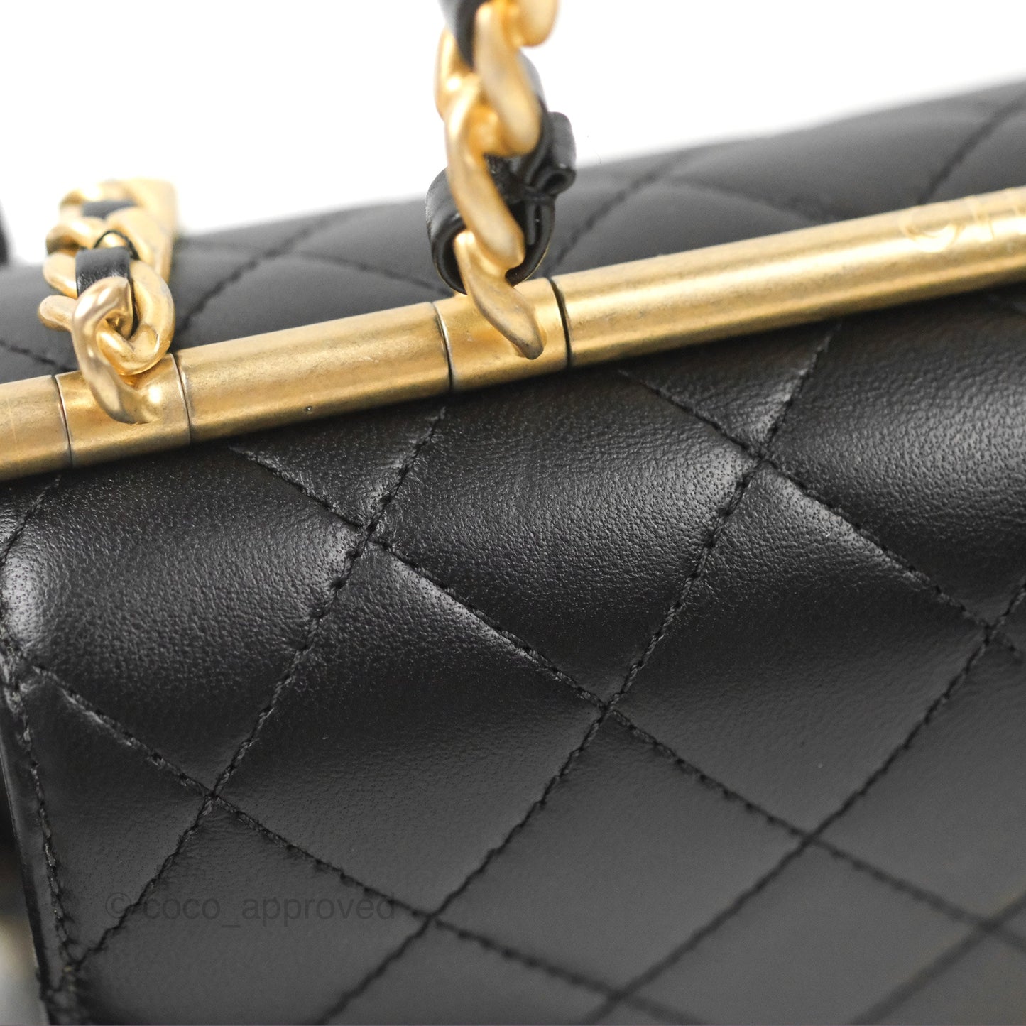 Chanel La Parisienne Top Handle Flap Bag Black Lambskin Aged Gold Hardware