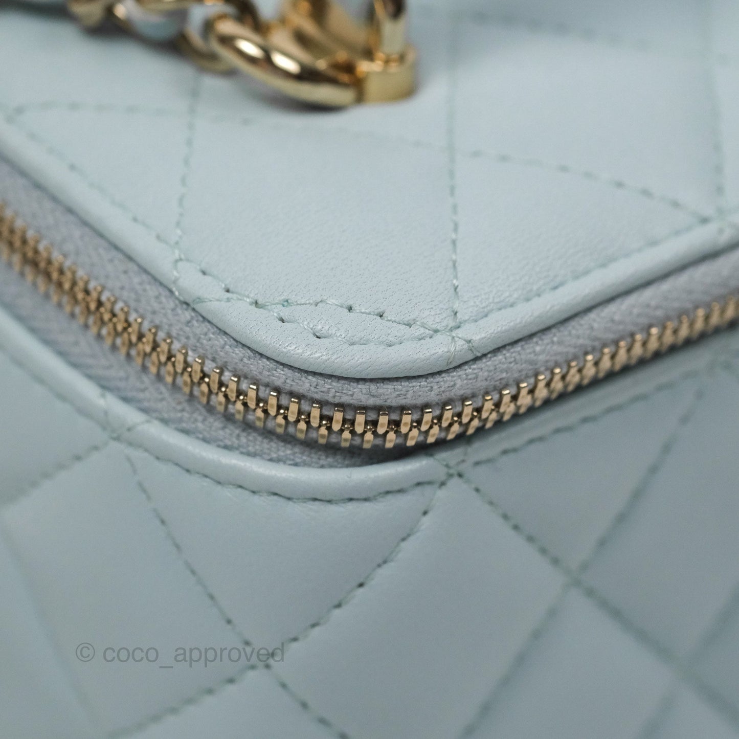 Chanel Vanity Rectangular Top Handle Light Blue Lambskin Gold Hardware