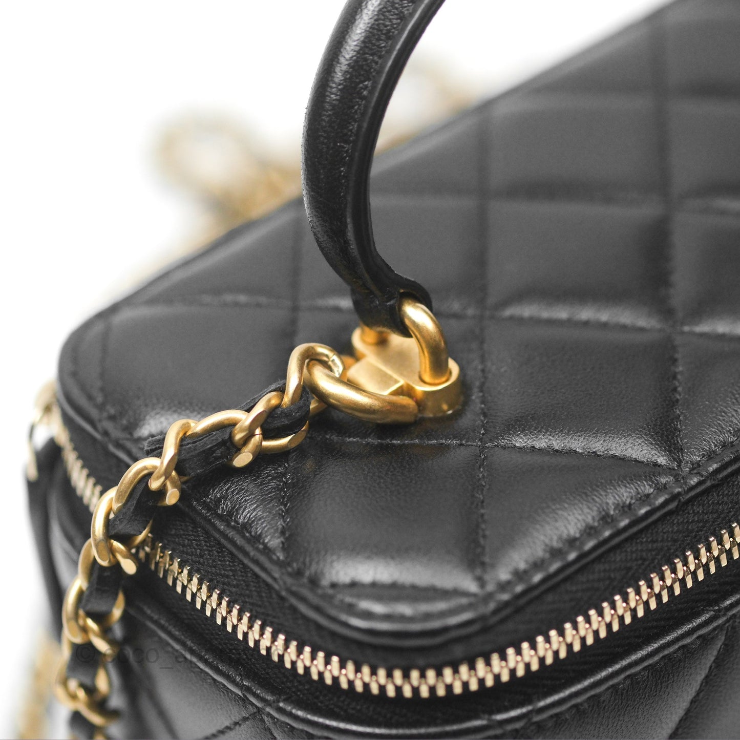 Chanel Vanity Rectangular Top Handle Black Lambskin Gold Hardware