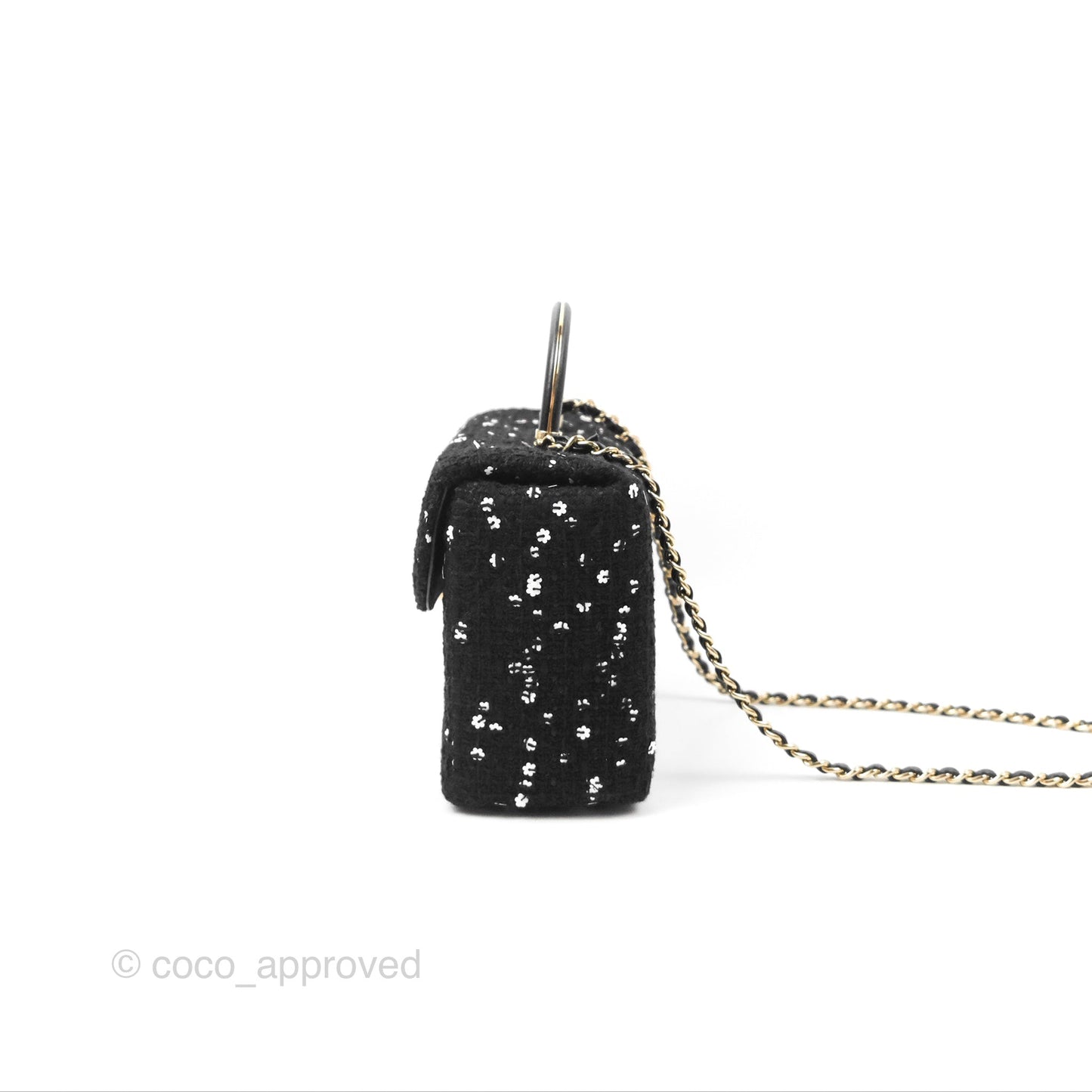 Chanel Small Top Handle Box Bag Black Tweed Sequins Gold Hardware 23K