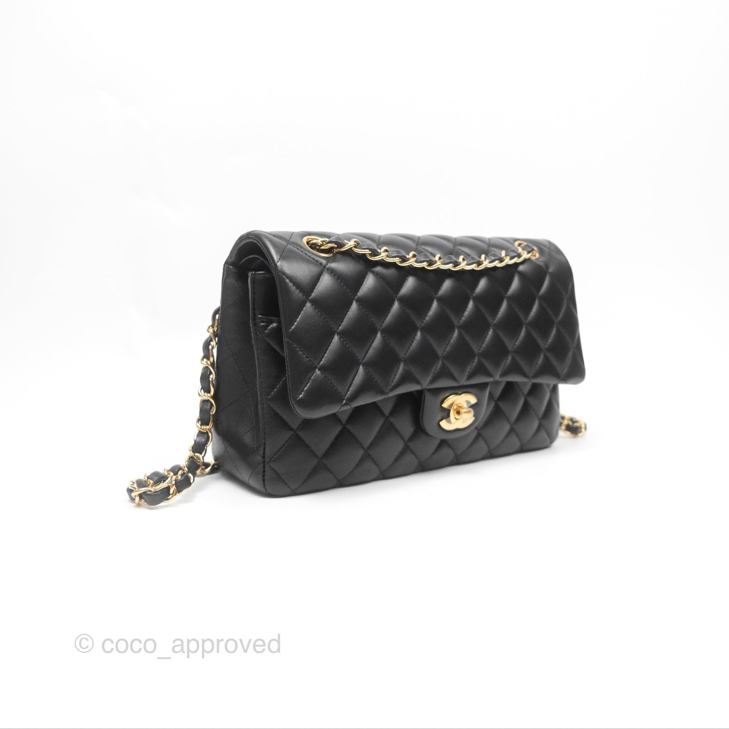 Chanel Classic M/L Medium Flap Quilted Black Lambskin Gold Hardware