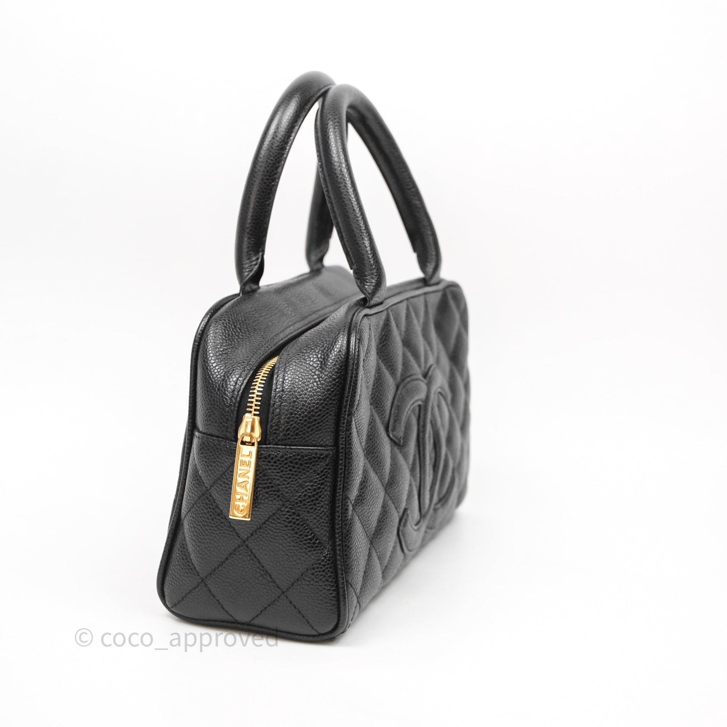 Chanel Vintage Mini CC Boston Bag Black Caviar Gold Hardware