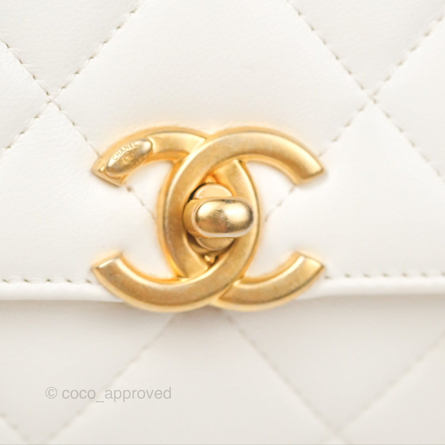 Chanel Crystal Logo Handle Flap Bag White Lambskin 22S