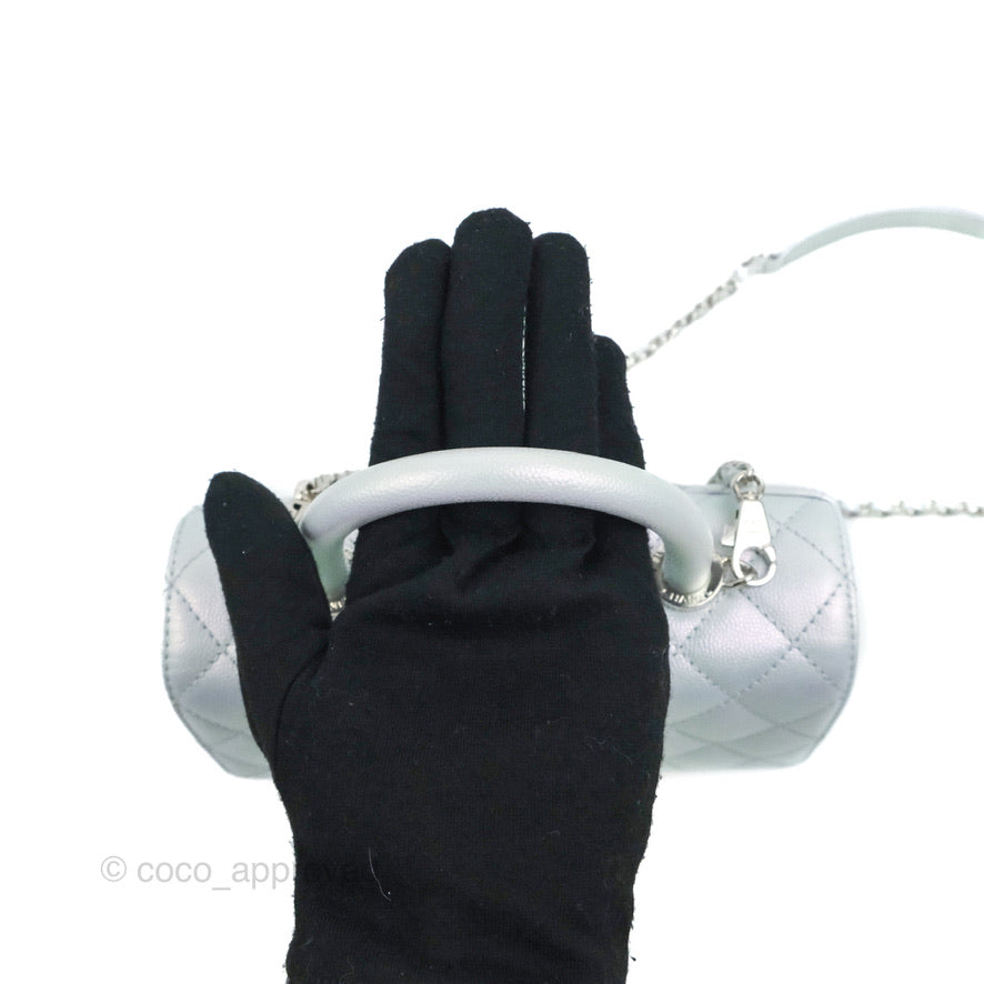 Chanel Small Coco Handle Quilted Iridescent Light Blue Caviar Rainbow Hardware