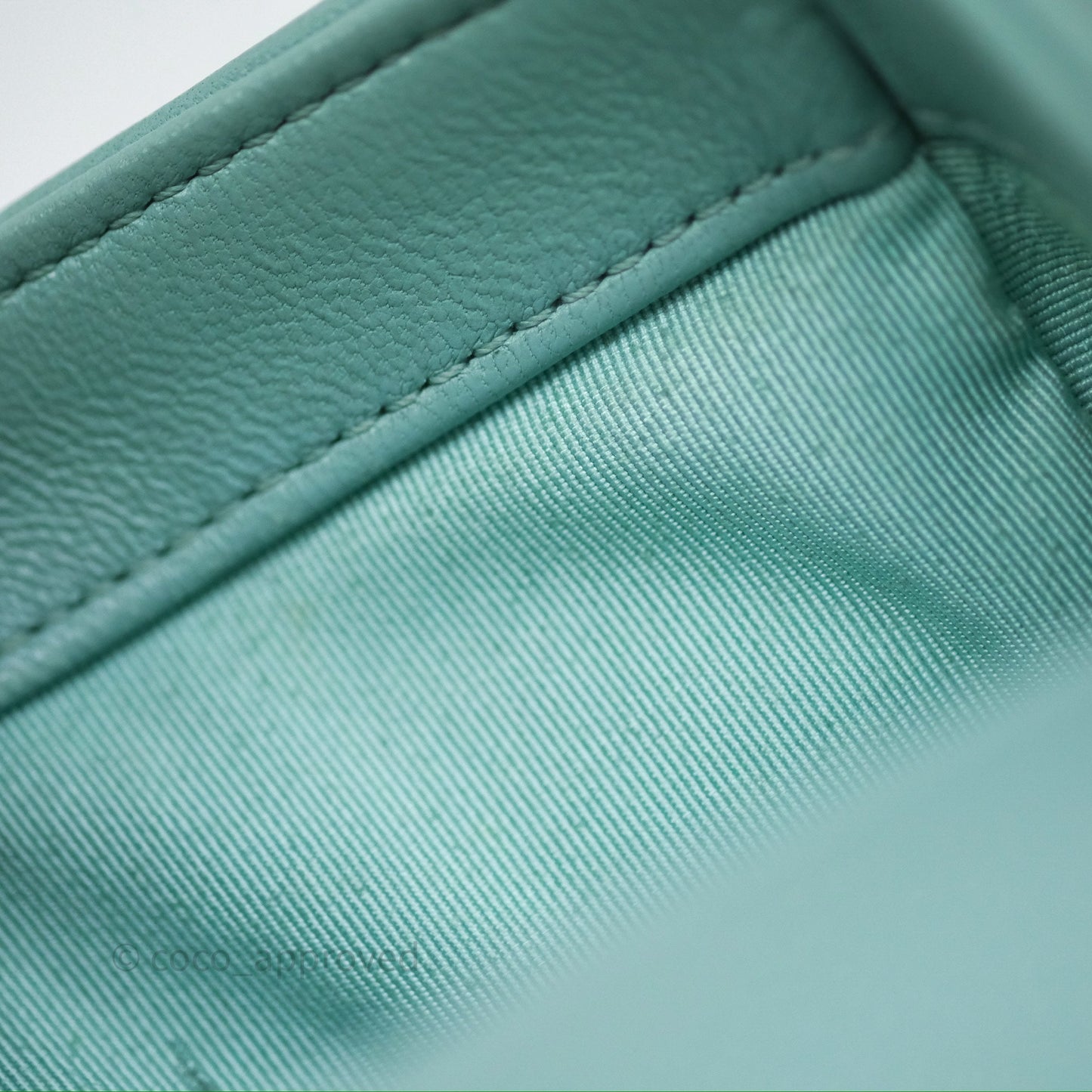 Chanel Quilted Small Circular Handle Bag Mint Green Aged Gold Hardware
