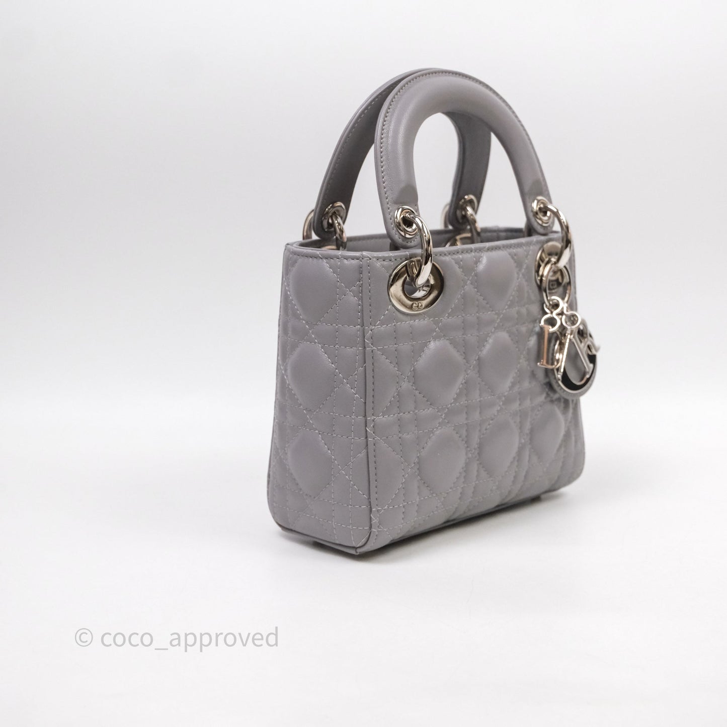 Christian Dior Mini Lady Dior Lambskin Cannage Grey Silver Hardware