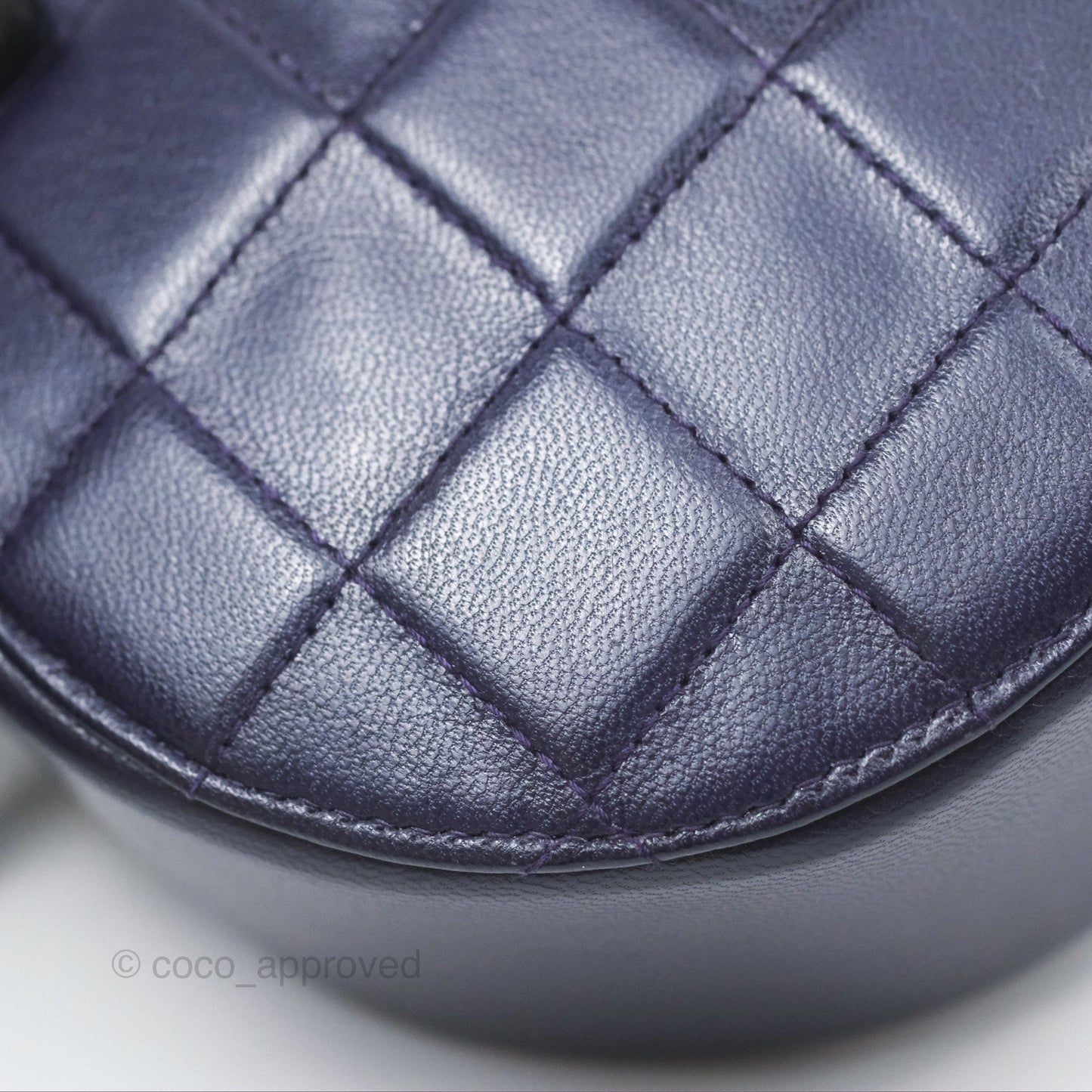 Chanel Quilted Round Clutch with Chain Dark Purple Calfskin Gold Hardware