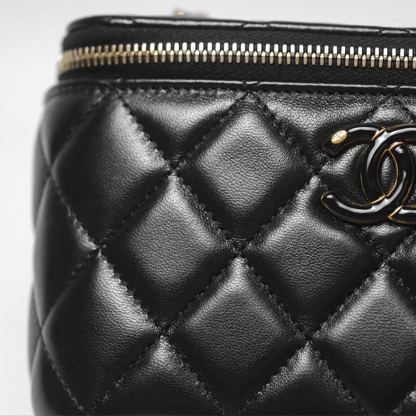 Chanel Vanity with Enamel CC Adjustable Chain Black Lambskin Aged Gold Hardware 24A