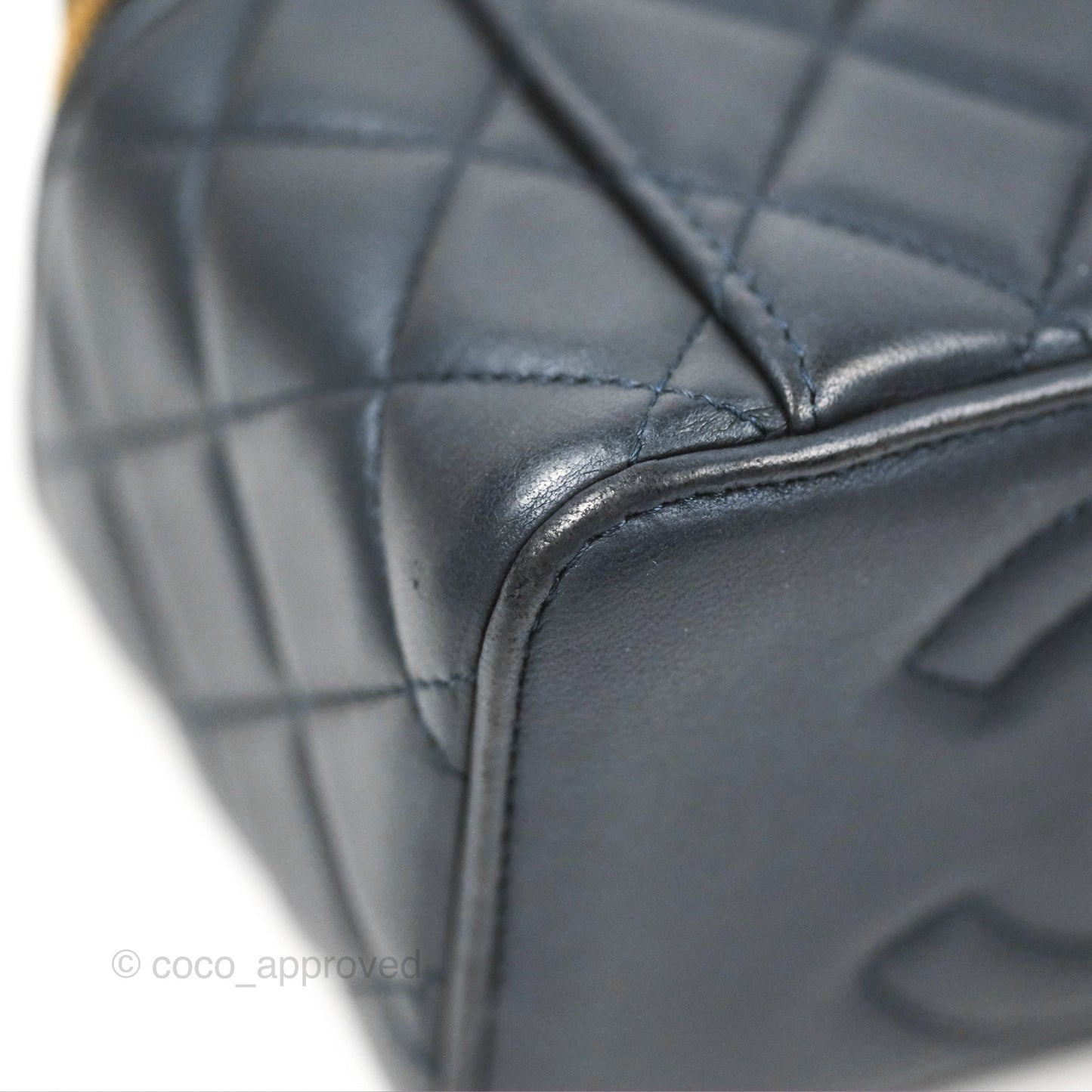 Chanel Vanity Rectangular Top Handle Iridescent Navy Lambskin Gold Hardware