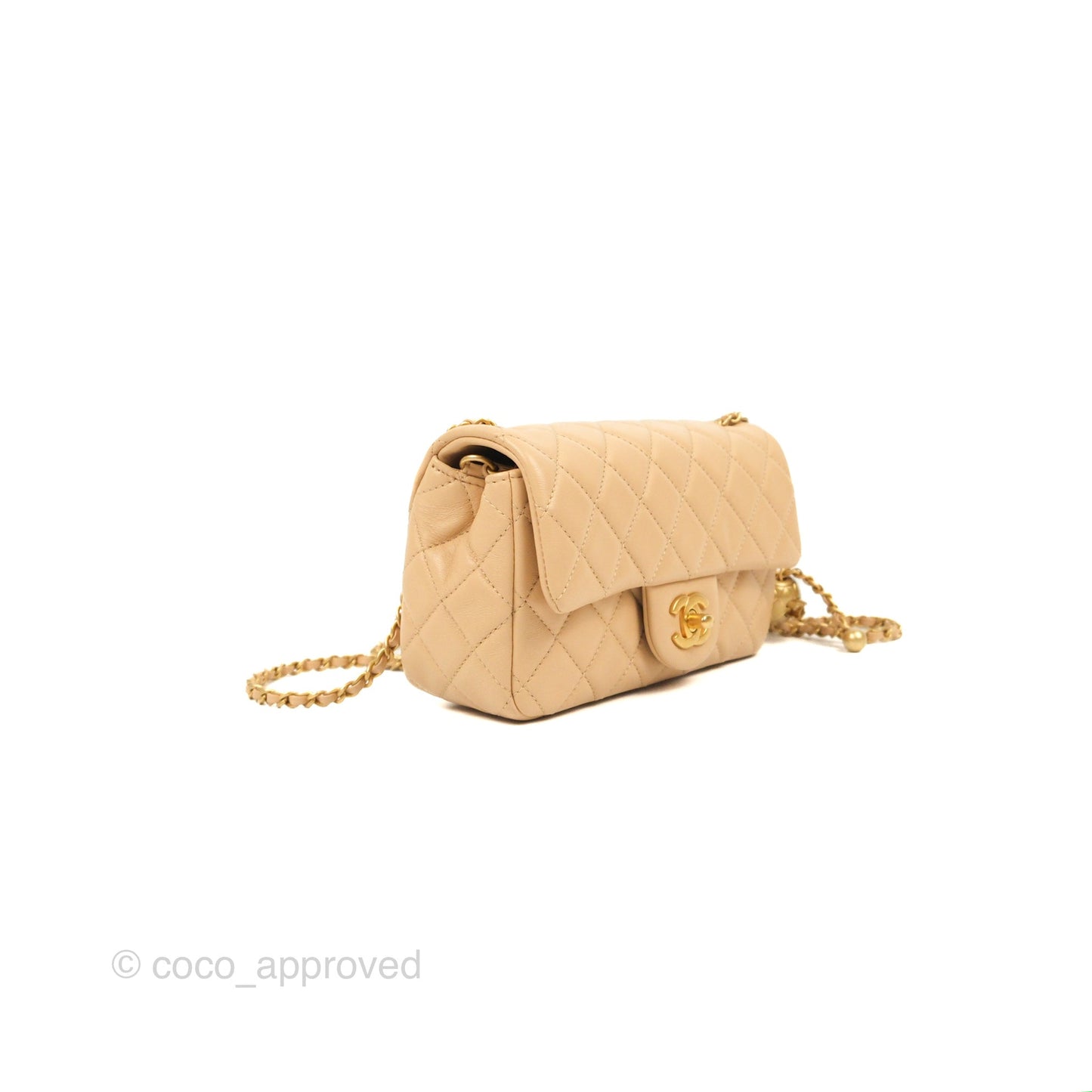 Chanel Mini Rectangular Pearl Crush Beige Lambskin Aged Gold Hardware