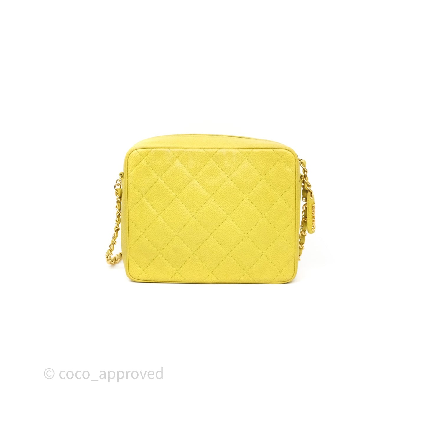Chanel Vintage Quilted Camera Bag Green Yellow Caviar Gold Hardware