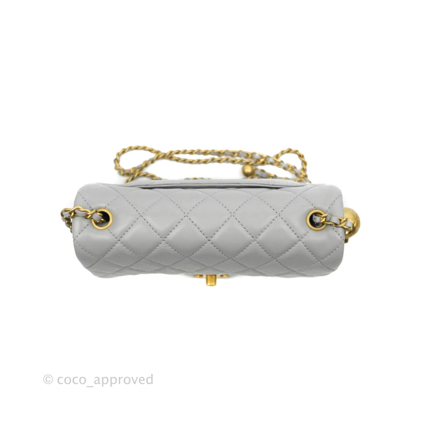 Chanel Mini Rectangular Pearl Crush Quilted Grey Lambskin Aged Gold Hardware