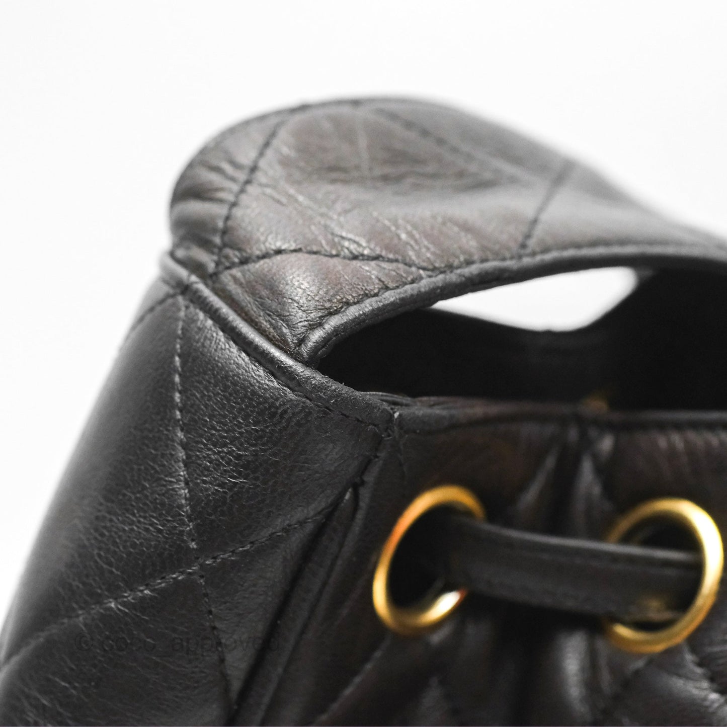 Chanel Vintage Drawstring Bucket Bag Black Lambskin Gold Hardware