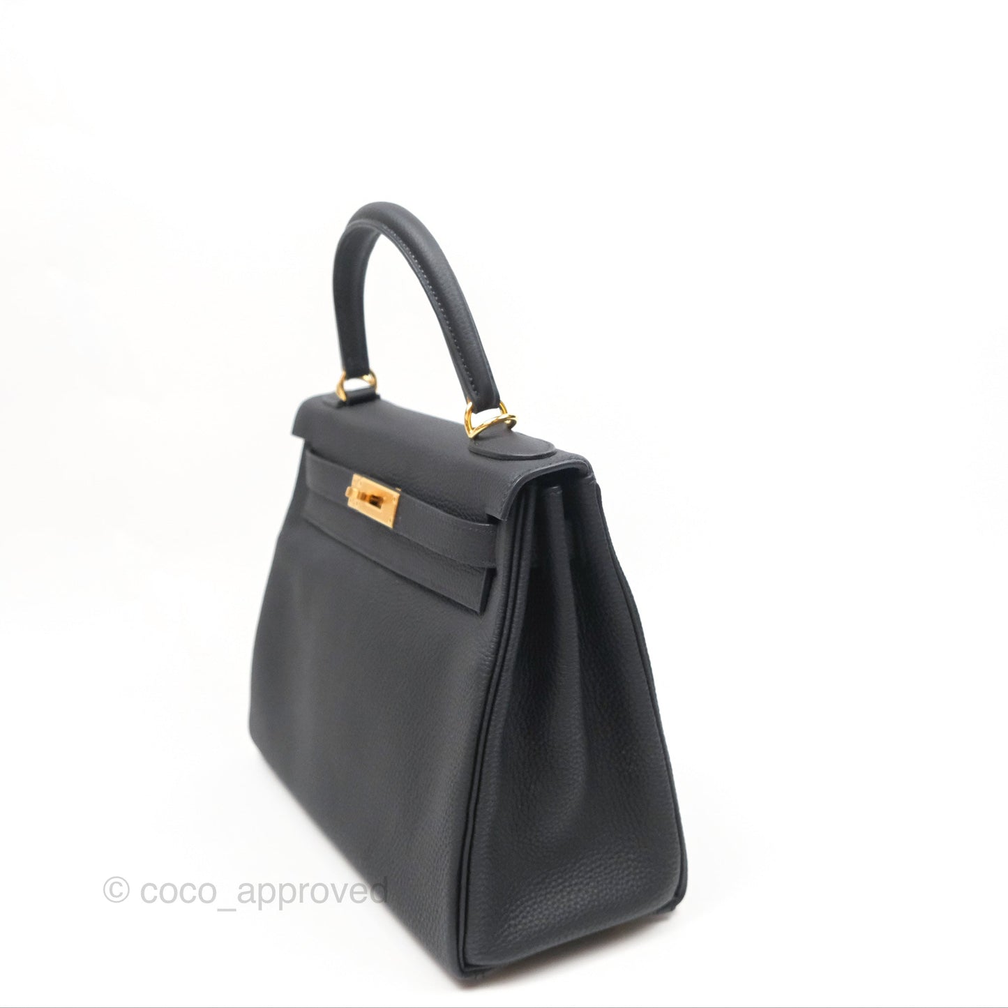 Hermès Retourne Kelly 28 Black Noir 89 Togo Gold Hardware