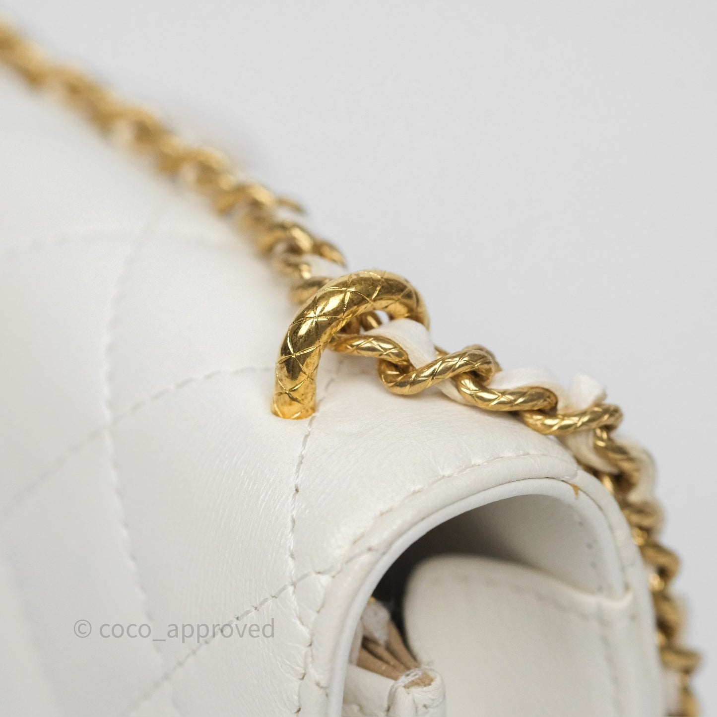 Chanel Dynasty Phone Holder with Chain White Ivory Lambskin Aged Gold Hardware