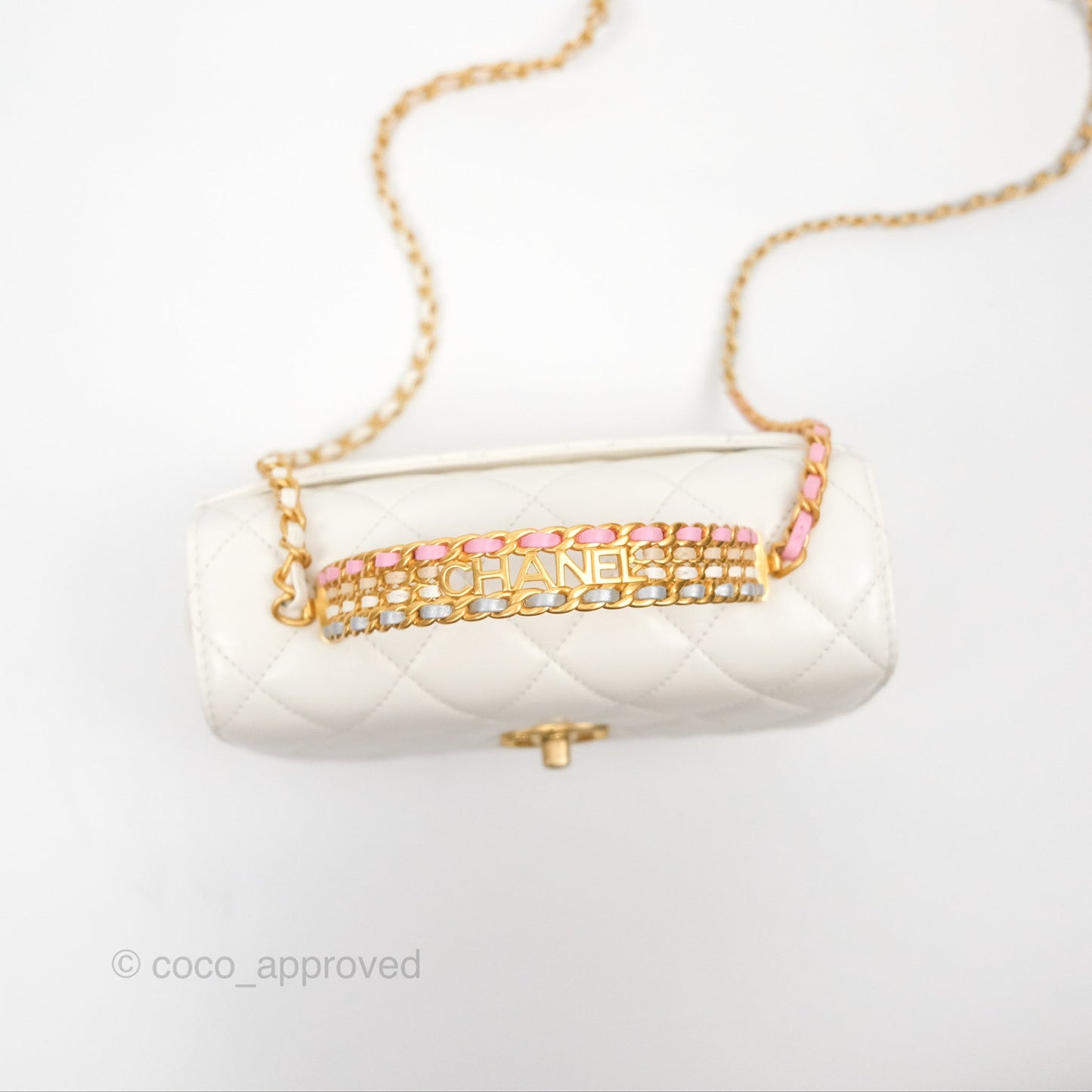 Chanel Rainbow Top Handle Flap Bag White Glazed Lambskin 23P