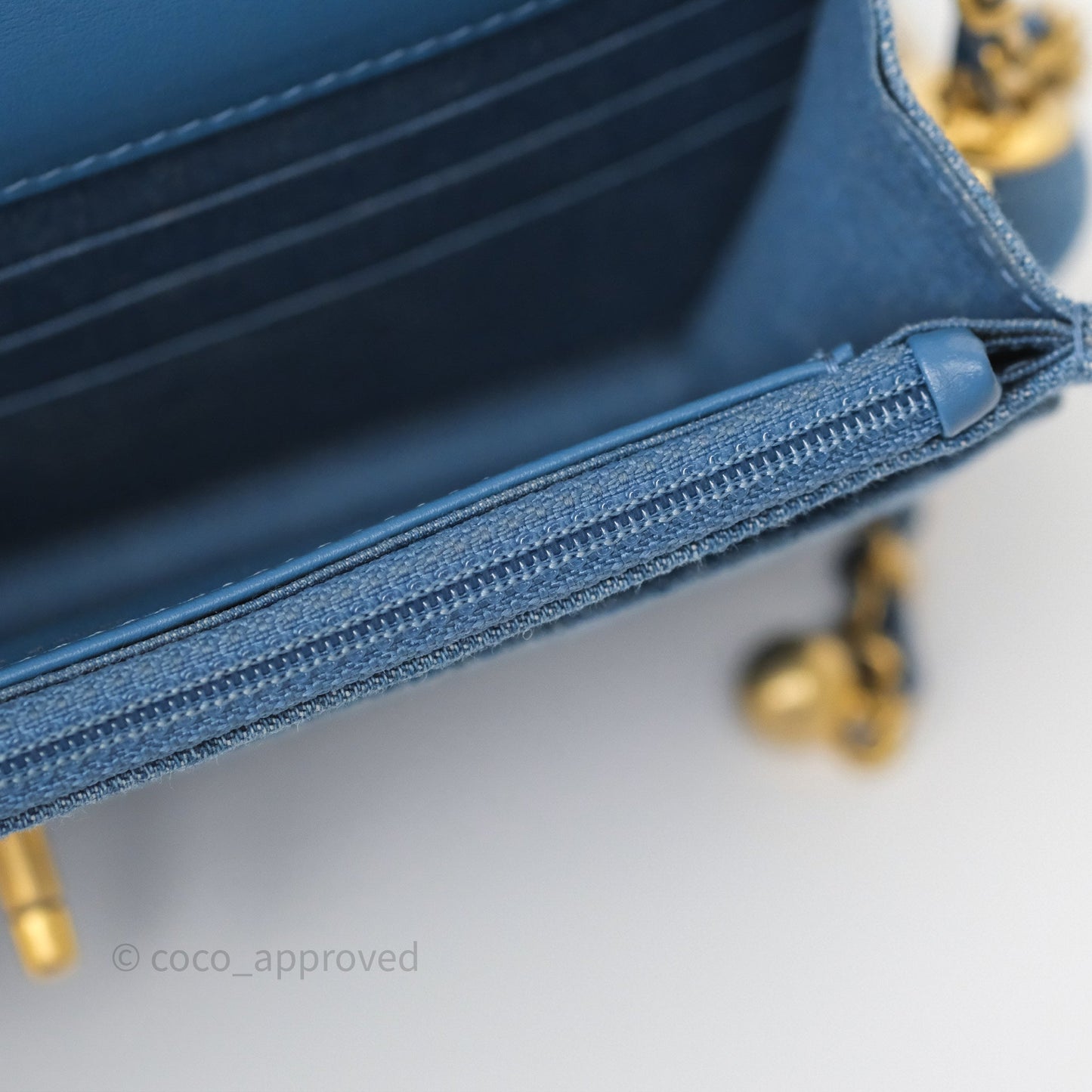Chanel Quilted Pearl Crush Wallet on Chain WOC Denim Aged Gold Hardware