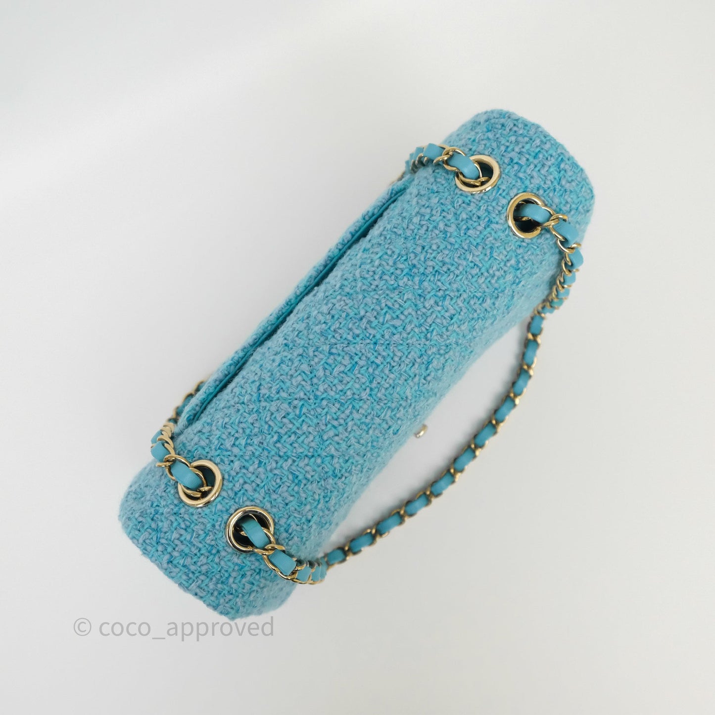 Chanel Classic M/L Medium Quilted Double Flap Bag Blue Tweed Gold Hardware