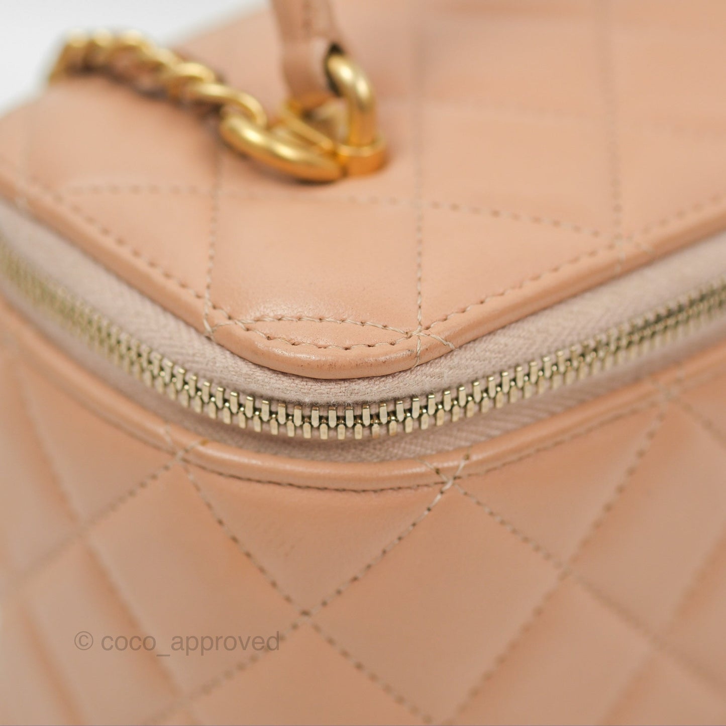 Chanel Vanity Rectangular Top Handle Beige Lambskin Aged Gold Hardware