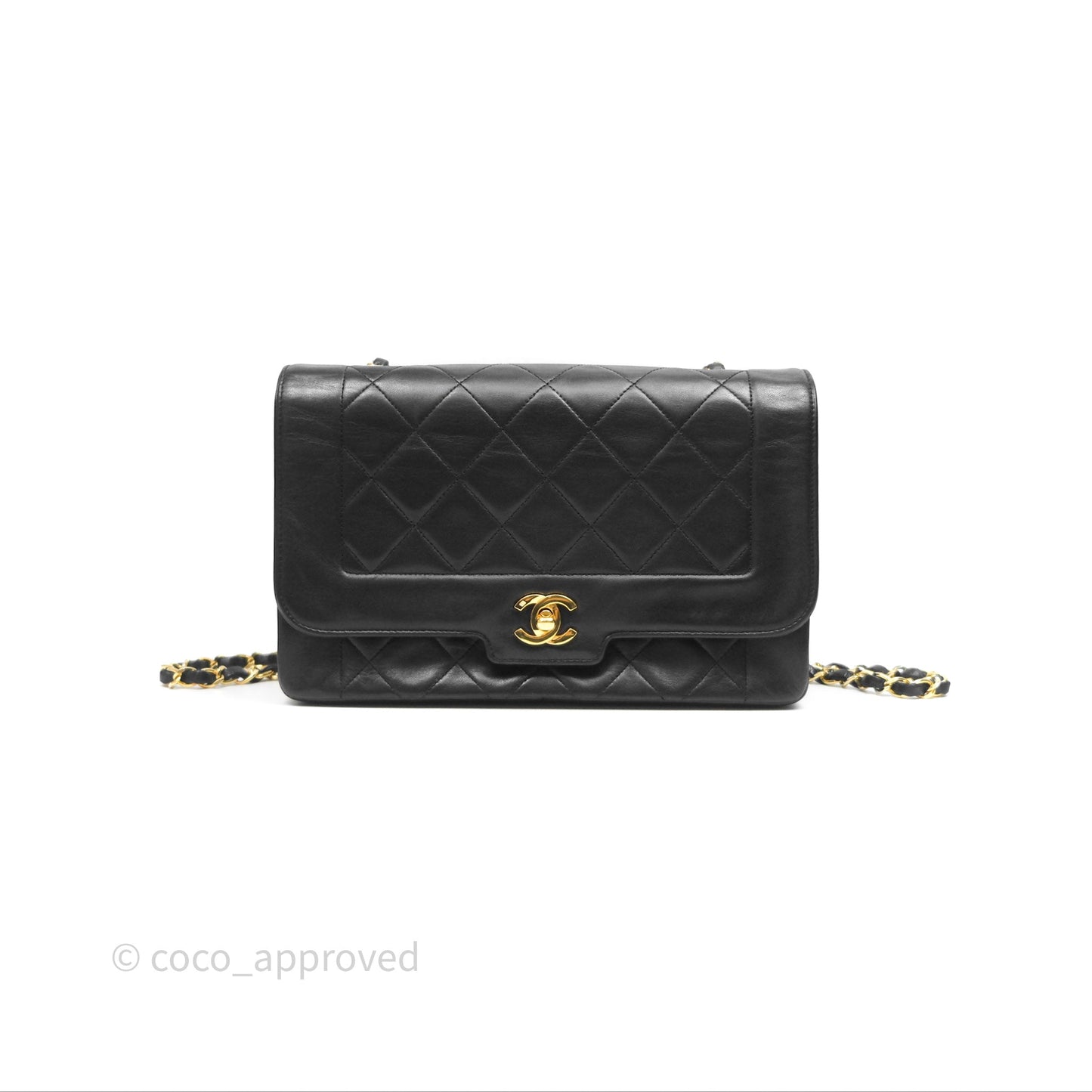 Chanel Vintage Medium Quilted Diana Flap Bag Black Lambskin 24K Gold Hardware