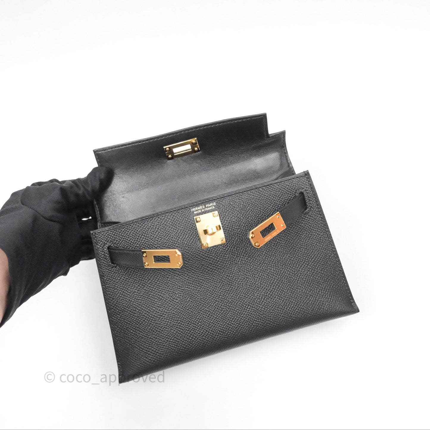 Hermès Mini Kelly II Noir 89 Epsom Gold Hardware