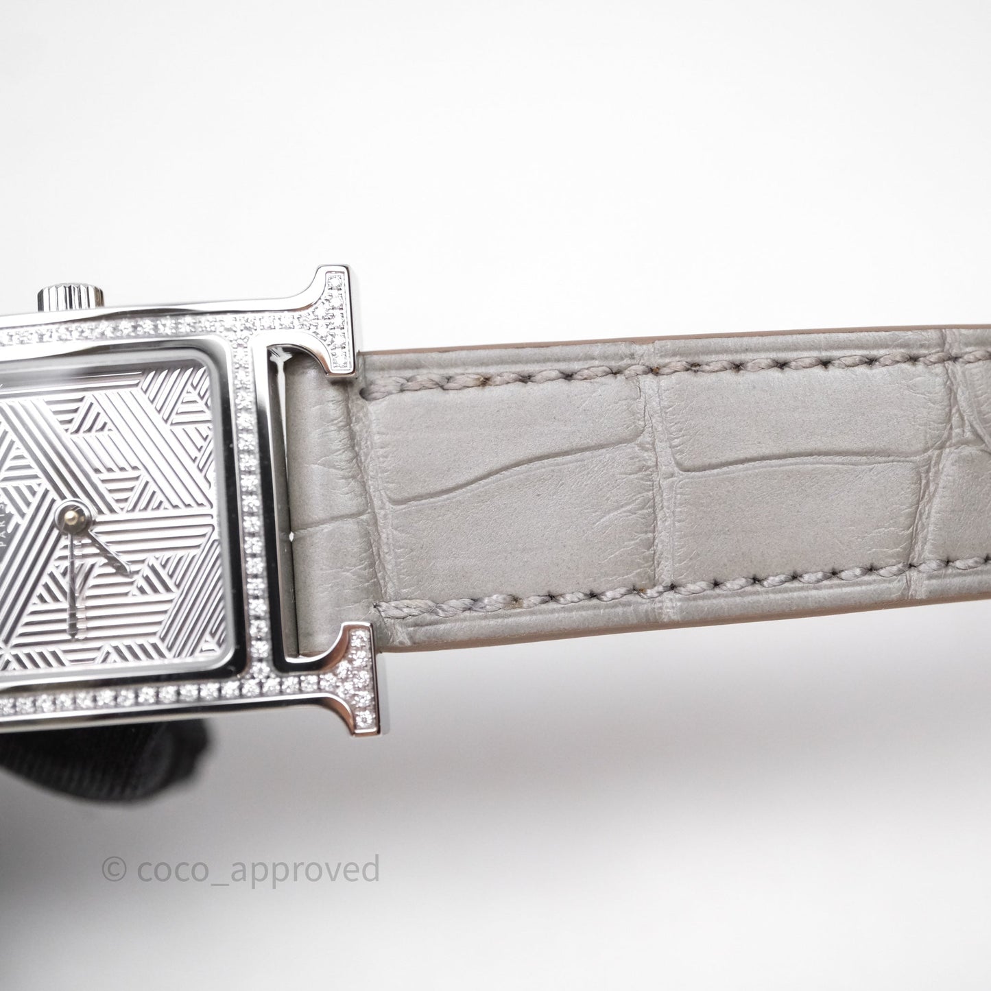 Hermès Heure H Watch Diamond Grey Alligator Palladium Hardware