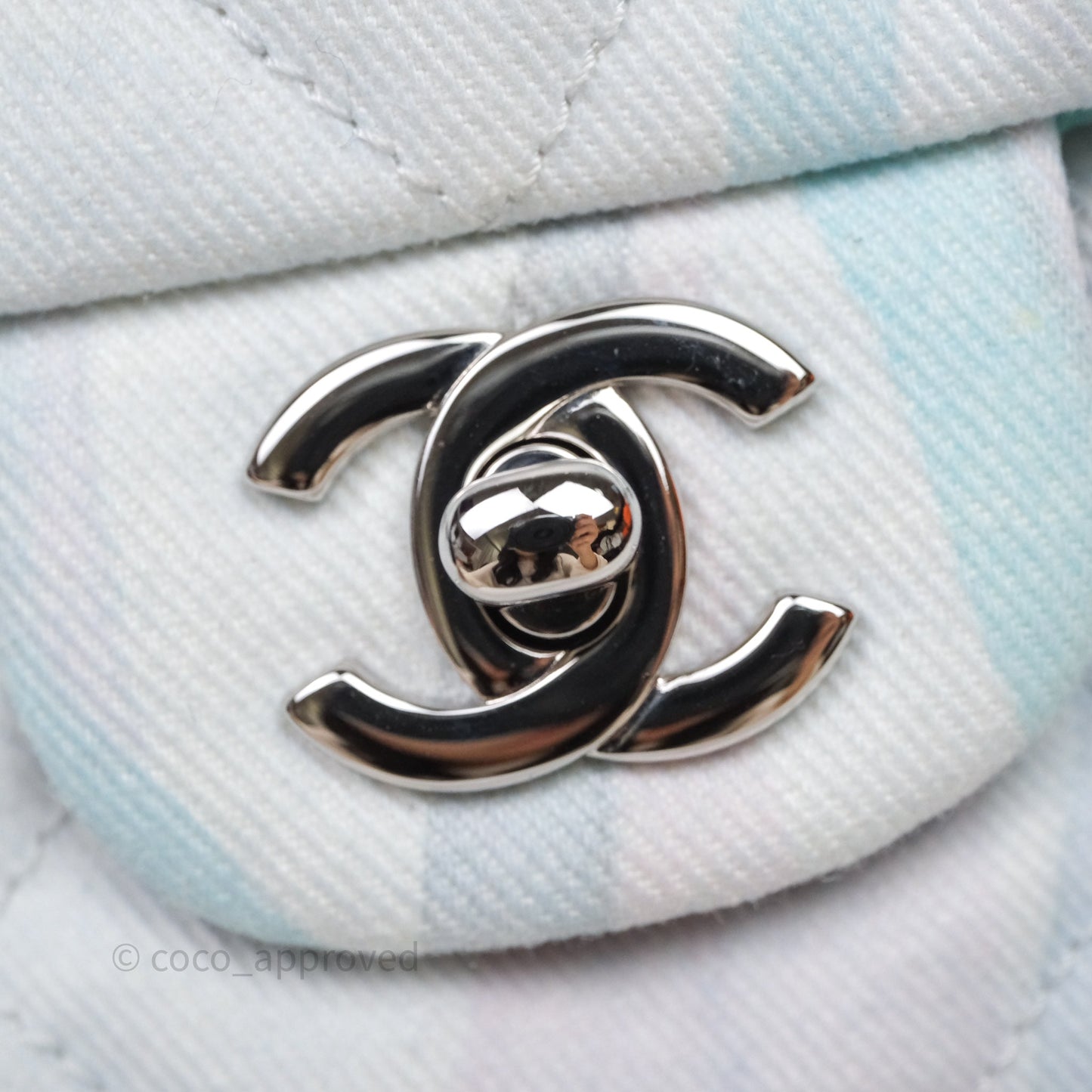 Chanel Single Flap Bag Blue Watercolour Denim Silver Hardware