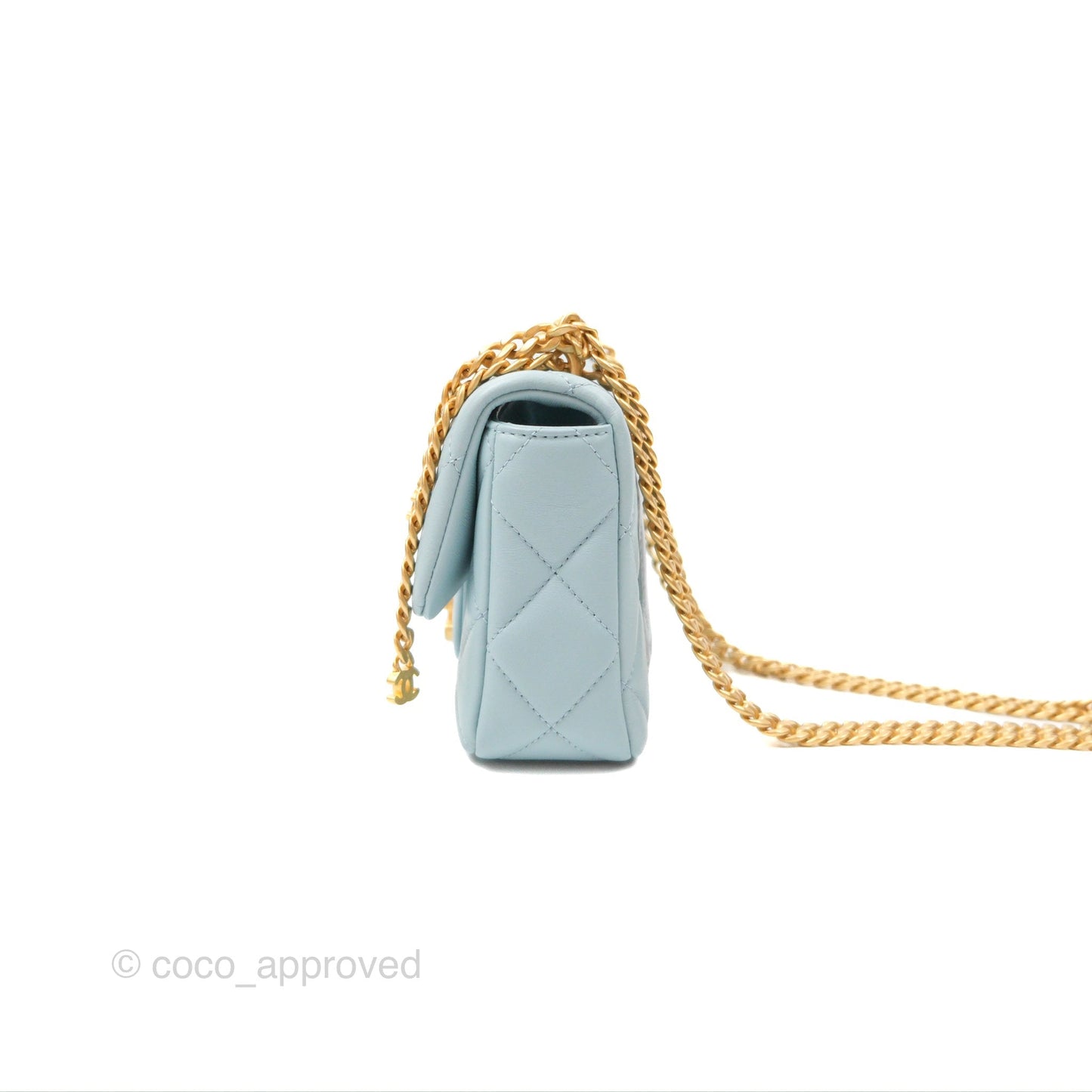 Chanel Quilted Enamel Pending CC Mini Square Flap Baby Blue Lambskin 22P