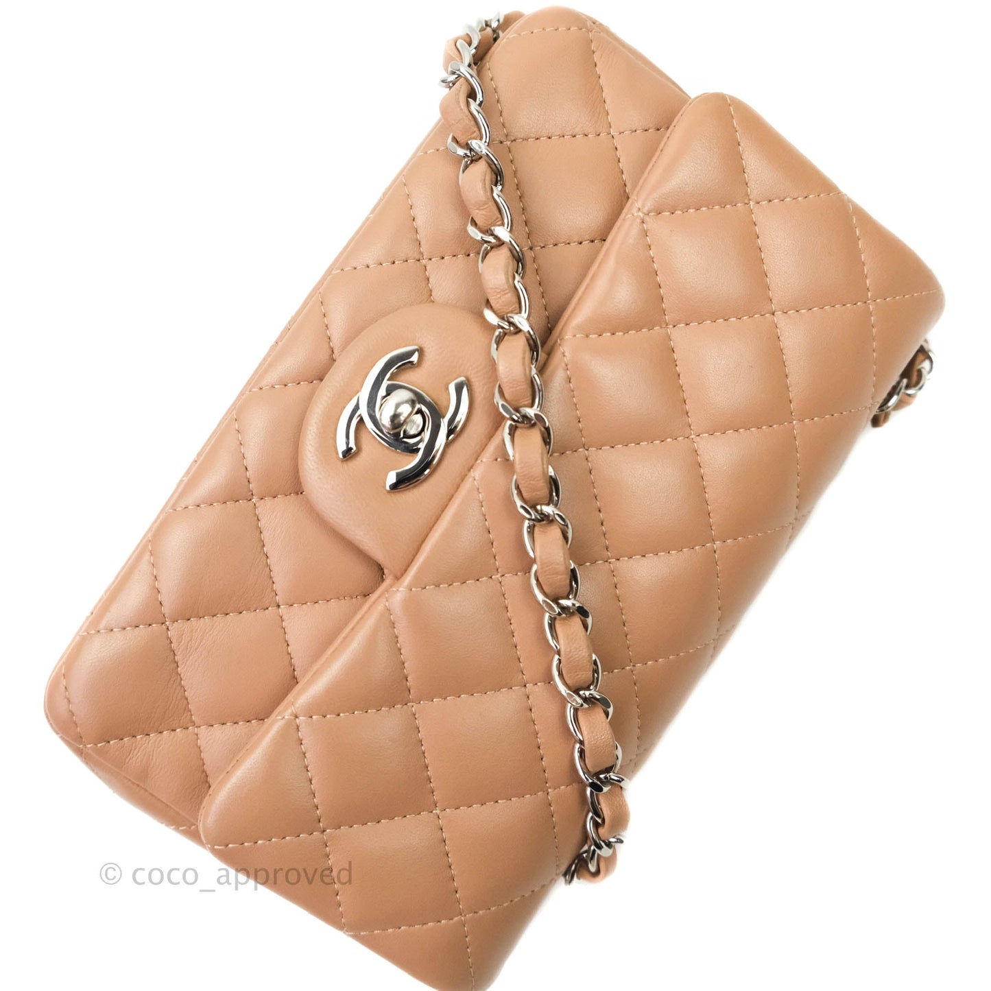 Chanel Classic Quilted Mini Rectangular Flap Dark Beige Lambskin Silver Hardware
