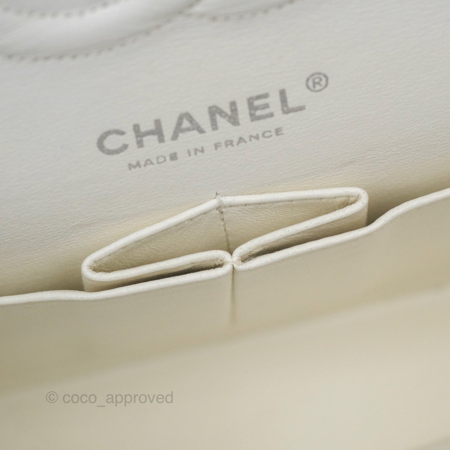 Chanel Classic M/L Medium Flap Quilted White Caviar Silver Hardware