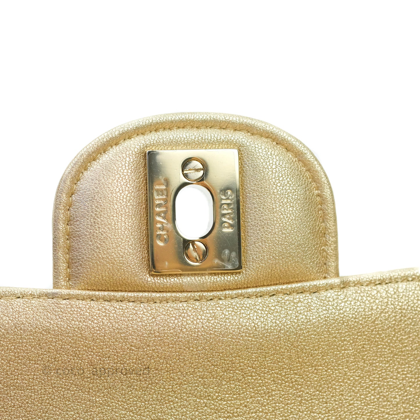 Chanel Classic Quilted Mini Square Flap Iridescent Gold Gold Hardware 21P